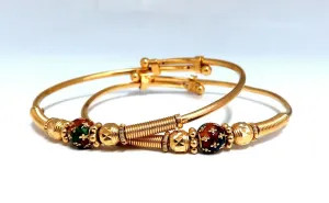 18kt Twin Girl's Bangle Bracelets Adjustable Interlocking Vintage Mod