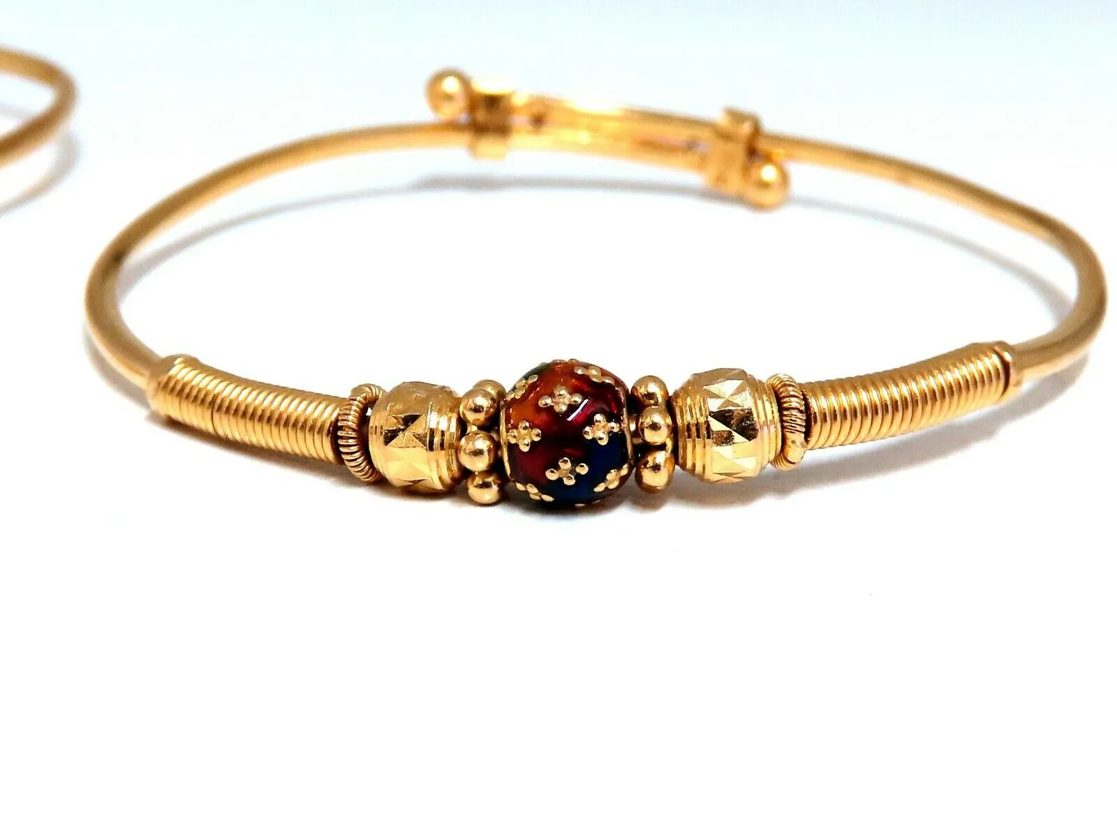 18kt Twin Girl's Bangle Bracelets Adjustable Interlocking Vintage Mod