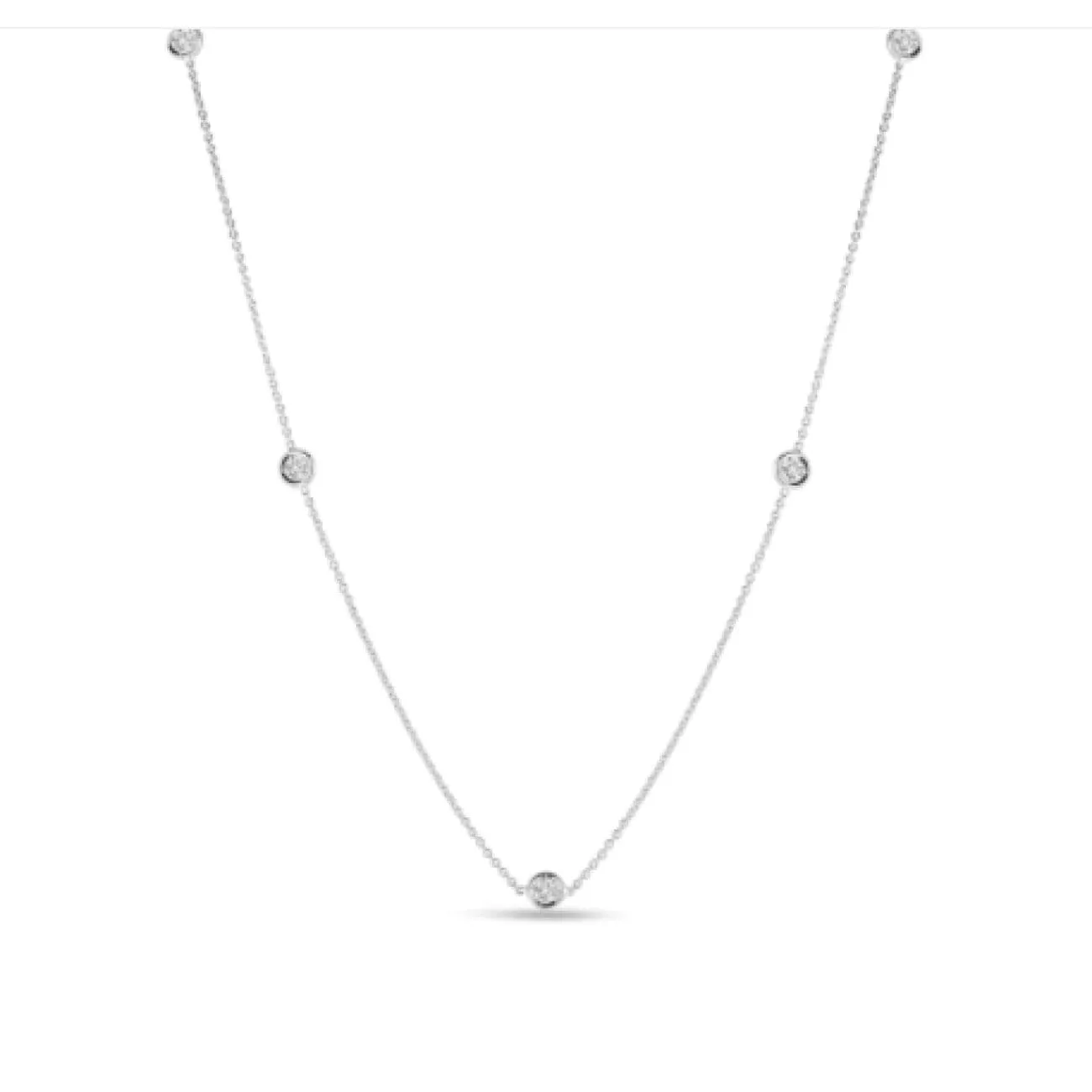 18KT White Gold Five Bezel Set Diamond Station Necklace