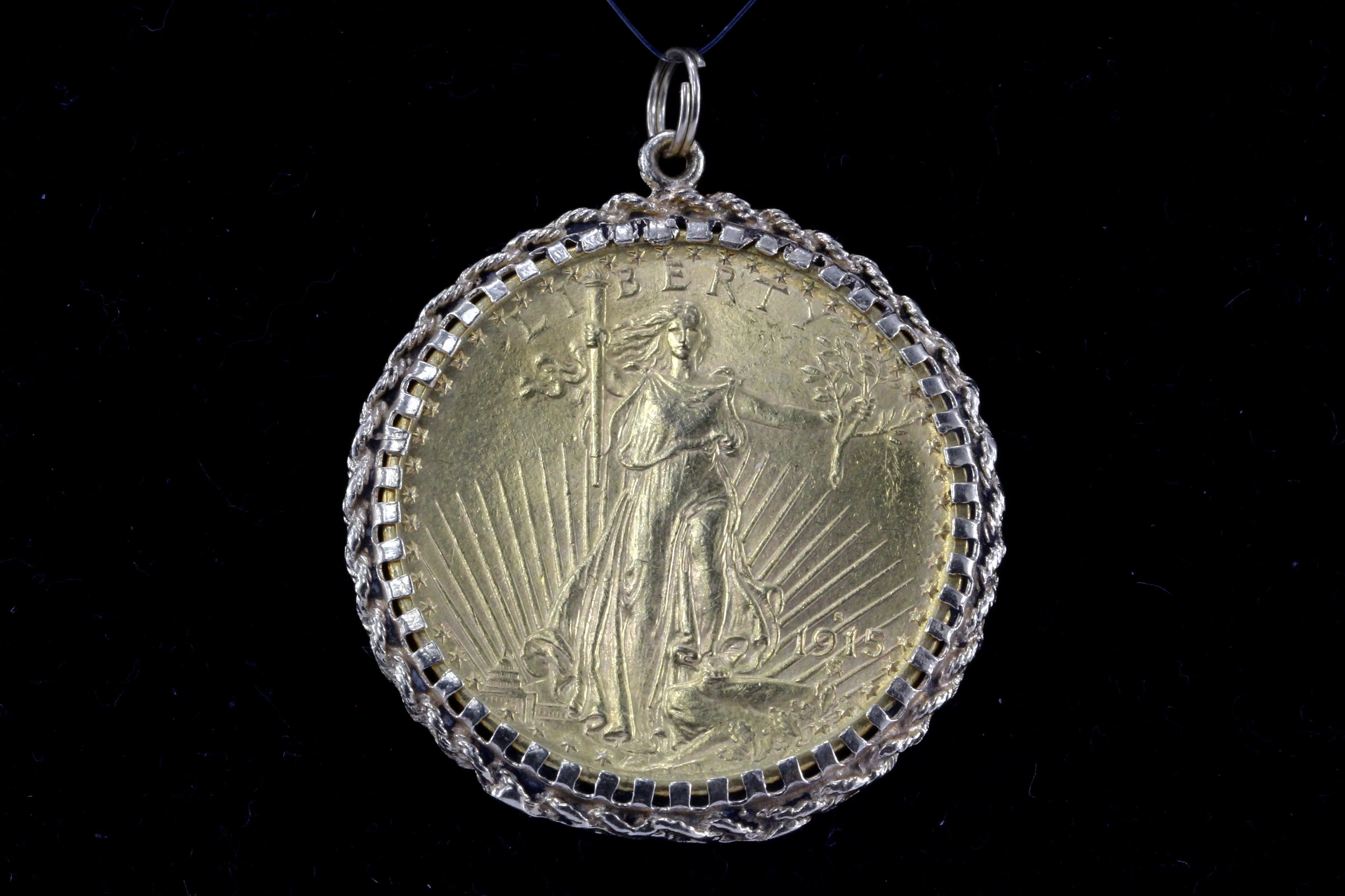 1915 Twenty Dollar Gold St. Gaudens Double Eagle Coin in Custom 14K Yellow Gold Bezel