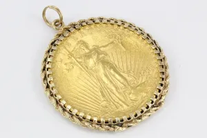 1915 Twenty Dollar Gold St. Gaudens Double Eagle Coin in Custom 14K Yellow Gold Bezel