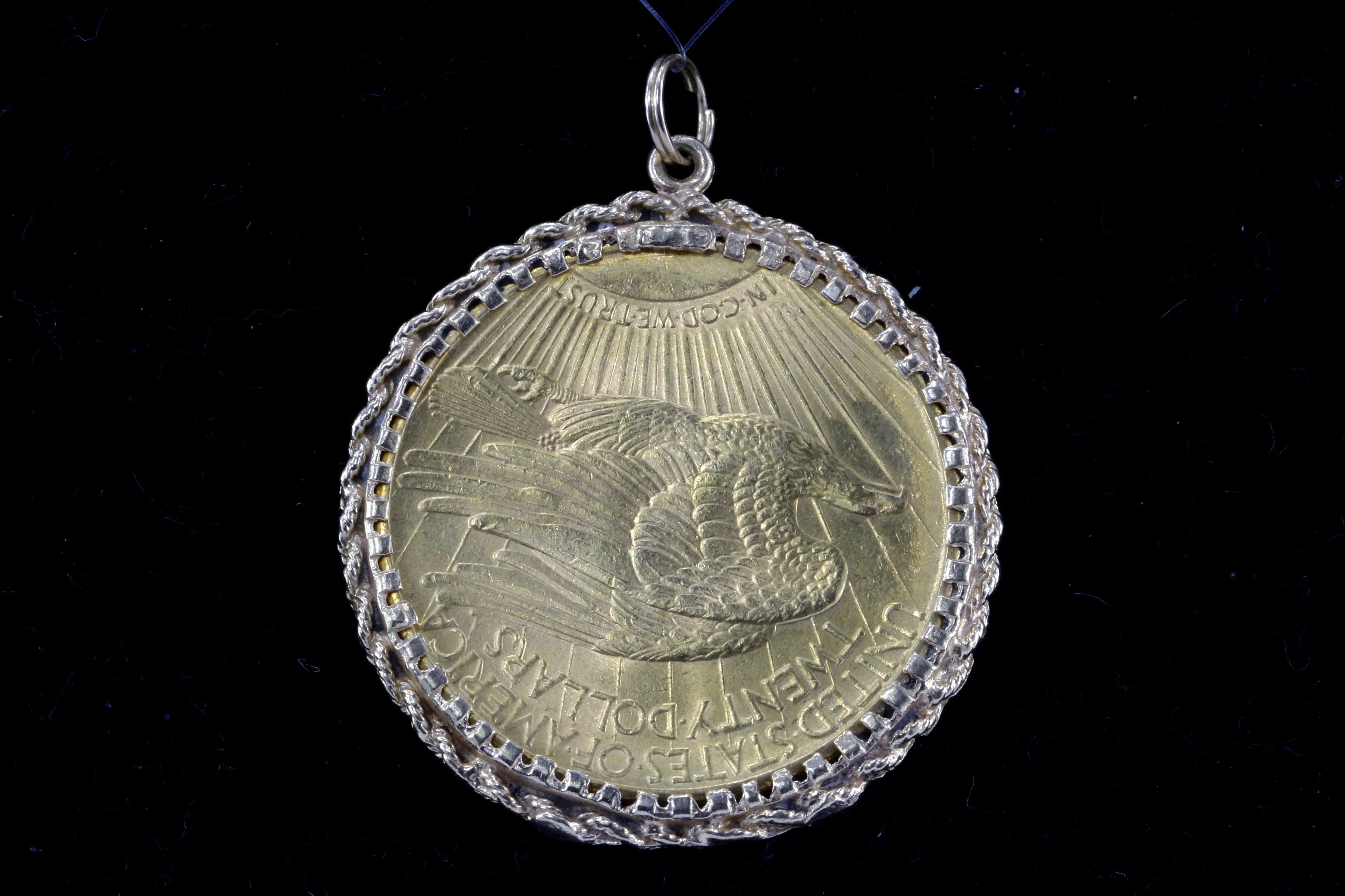 1915 Twenty Dollar Gold St. Gaudens Double Eagle Coin in Custom 14K Yellow Gold Bezel
