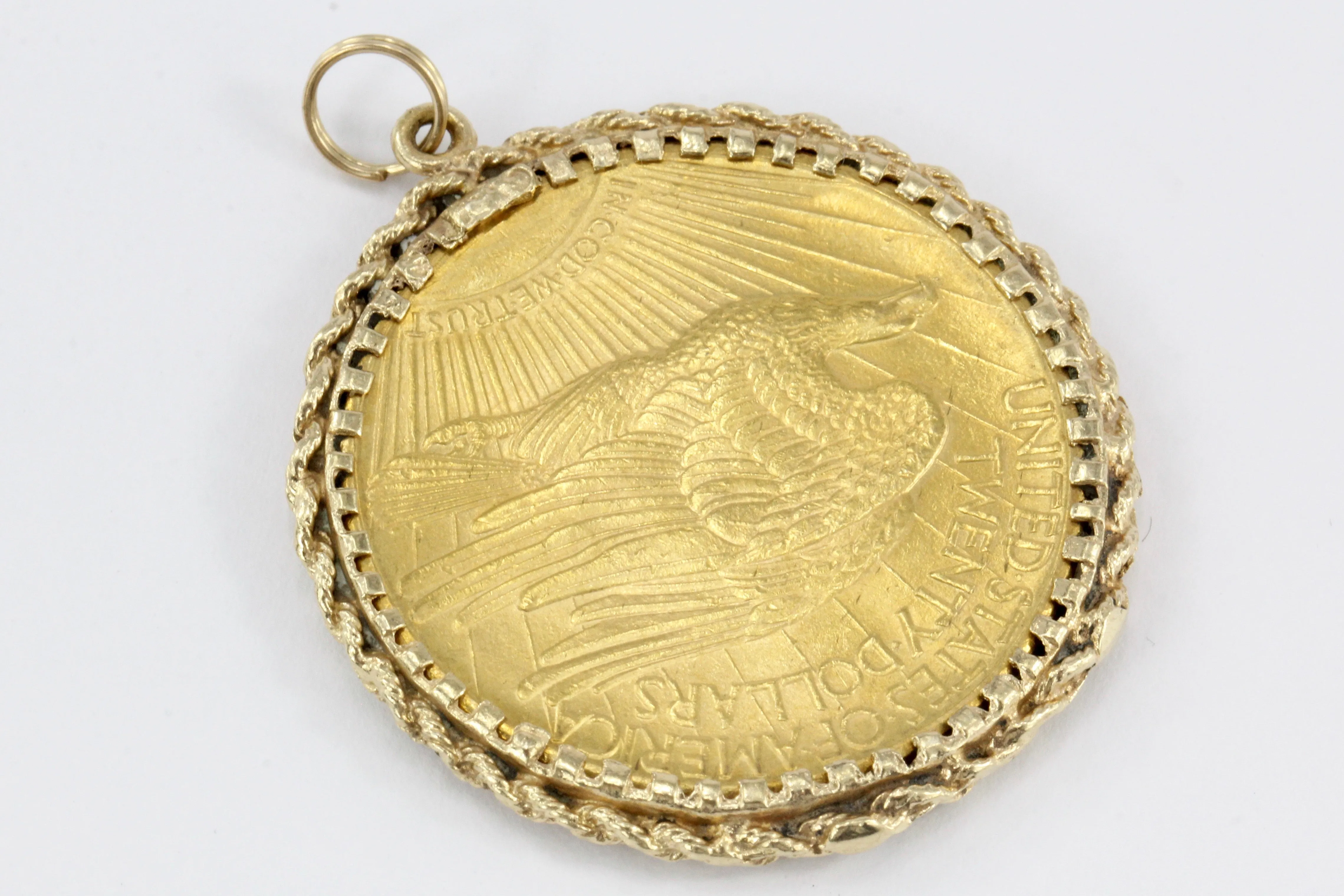 1915 Twenty Dollar Gold St. Gaudens Double Eagle Coin in Custom 14K Yellow Gold Bezel