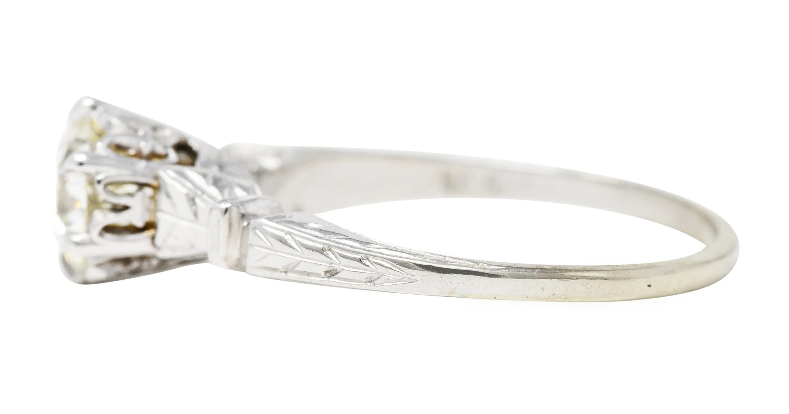 1930's Art Deco 0.56 CTW Old European Diamond 14 Karat White Gold Engagement Ring