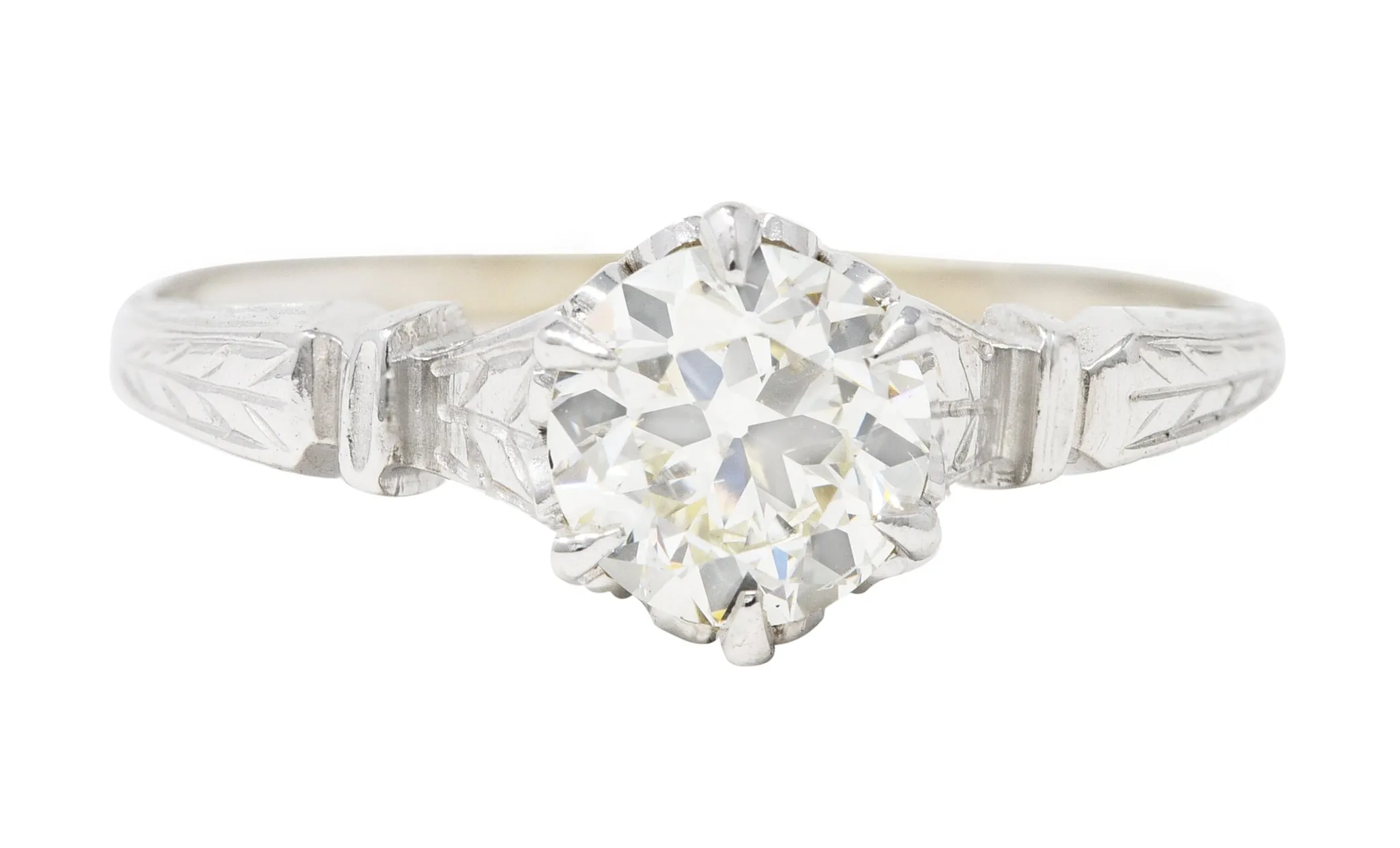 1930's Art Deco 0.56 CTW Old European Diamond 14 Karat White Gold Engagement Ring