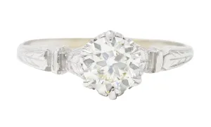 1930's Art Deco 0.56 CTW Old European Diamond 14 Karat White Gold Engagement Ring