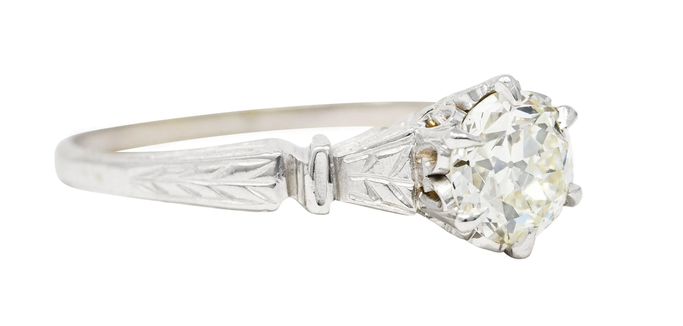 1930's Art Deco 0.56 CTW Old European Diamond 14 Karat White Gold Engagement Ring