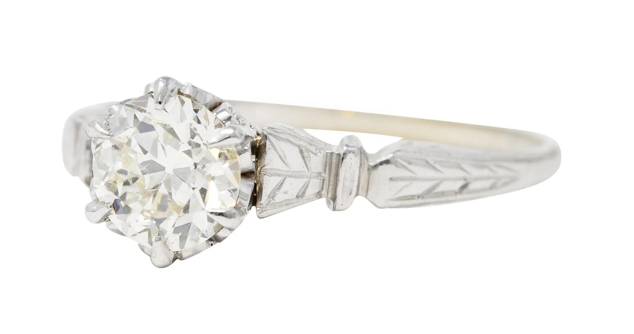 1930's Art Deco 0.56 CTW Old European Diamond 14 Karat White Gold Engagement Ring