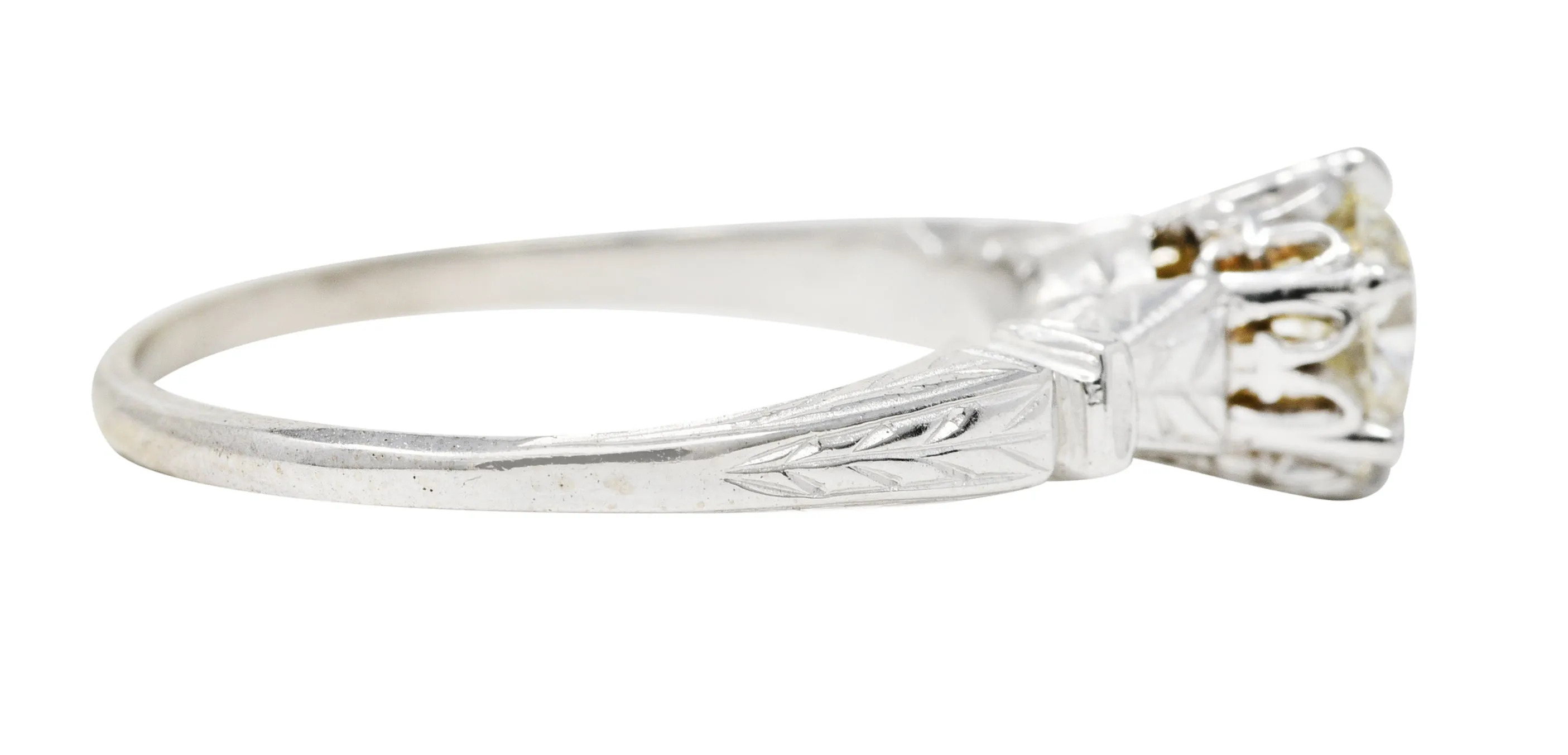 1930's Art Deco 0.56 CTW Old European Diamond 14 Karat White Gold Engagement Ring