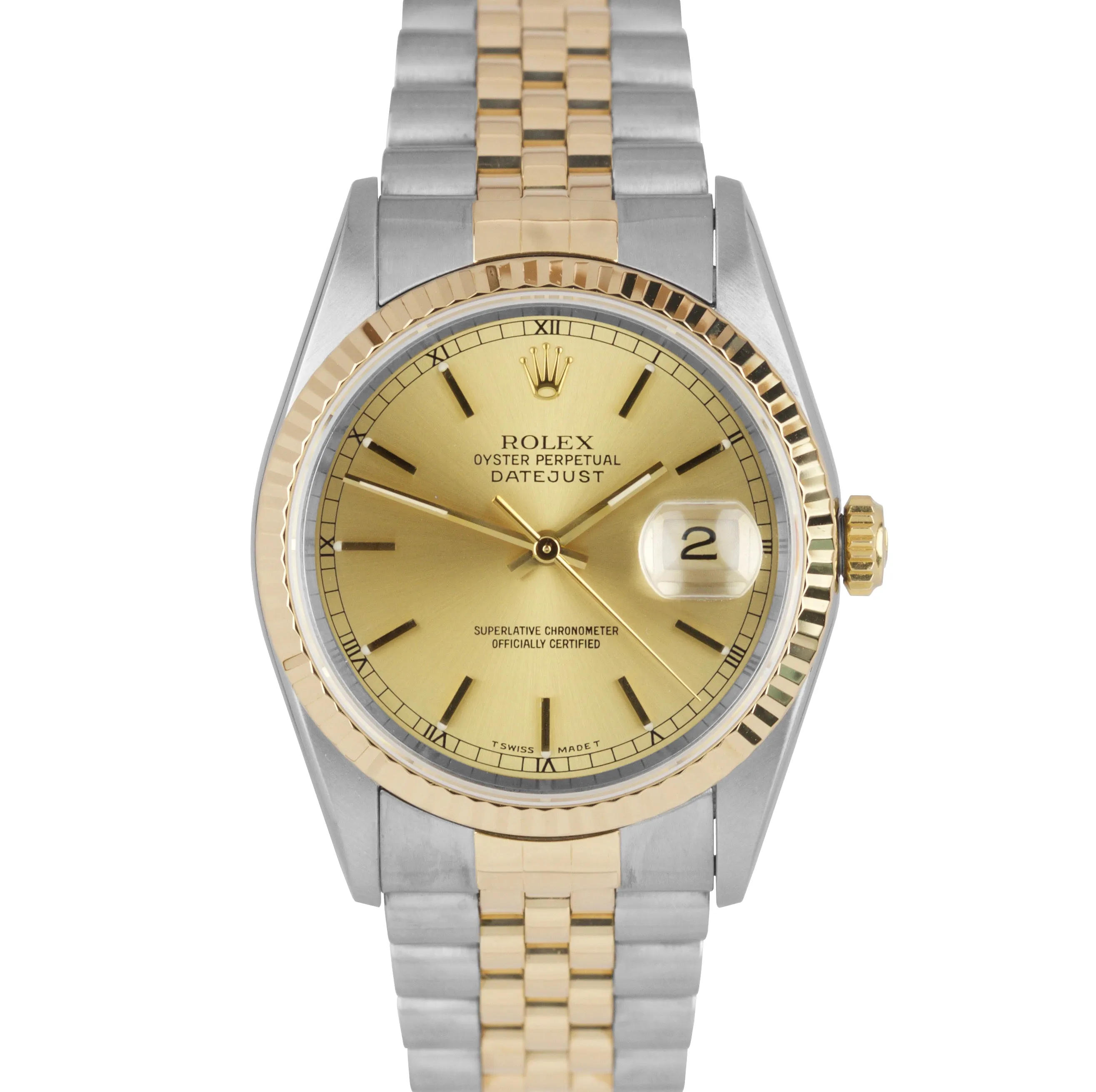 1995 Rolex DateJust 36mm Two-Tone Champagne Steel Gold Jubilee Watch 16233