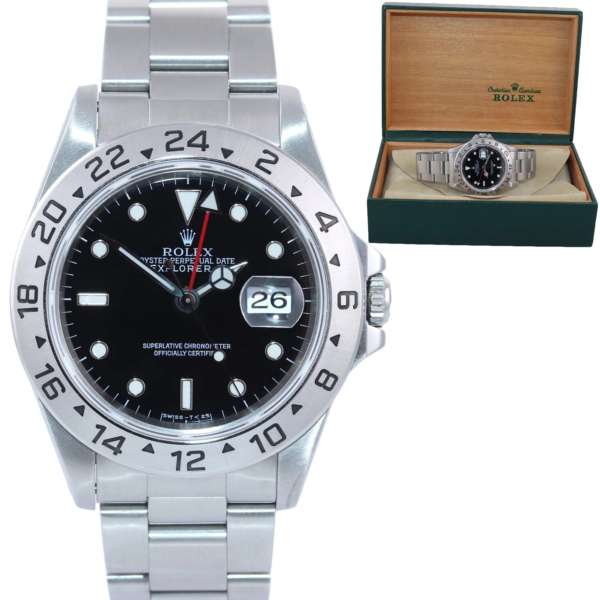 1996 TRITIUM Rolex Explorer II 16570 Stainless Steel Black Dial GMT 40mm Watch