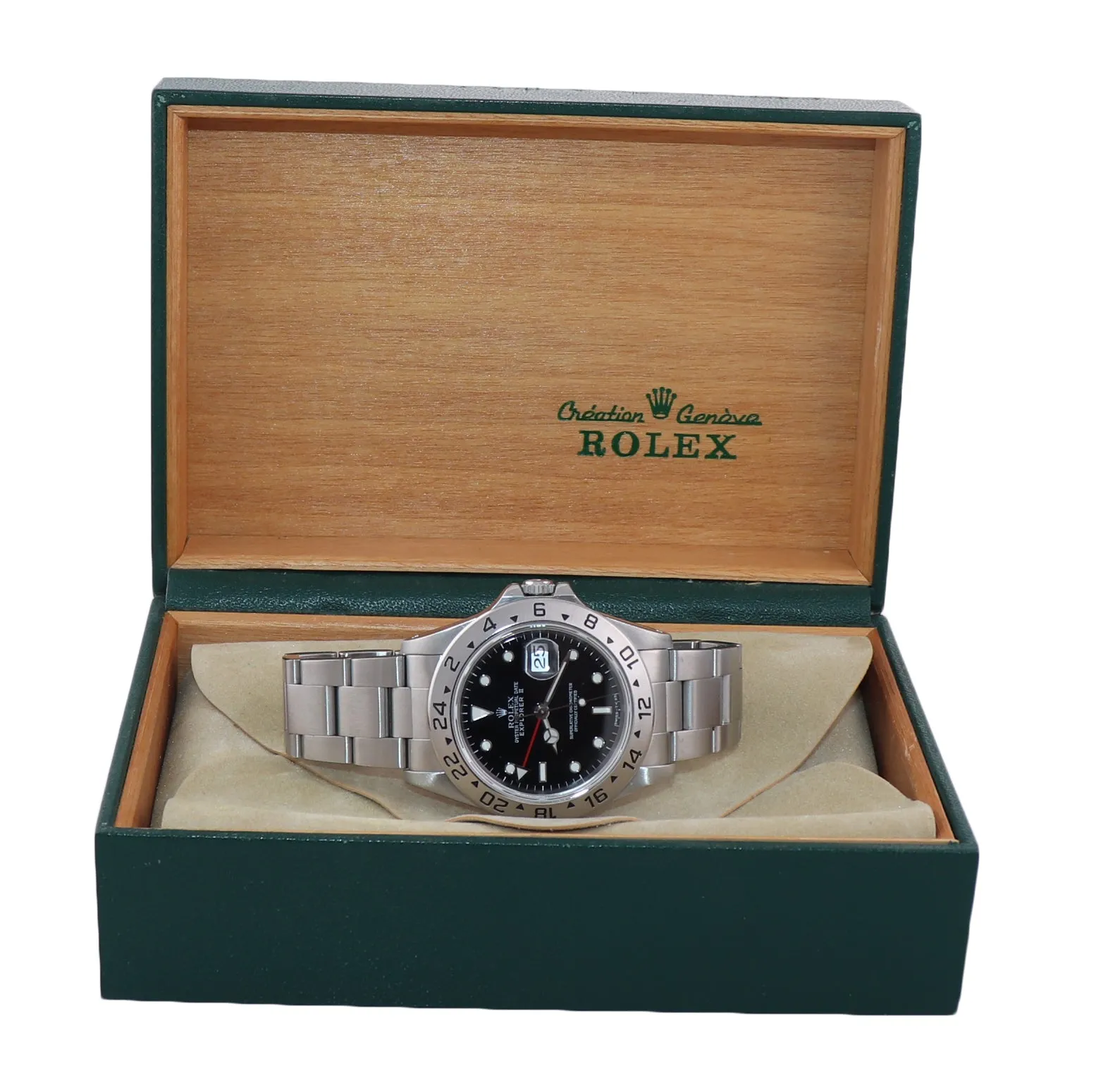 1996 TRITIUM Rolex Explorer II 16570 Stainless Steel Black Dial GMT 40mm Watch