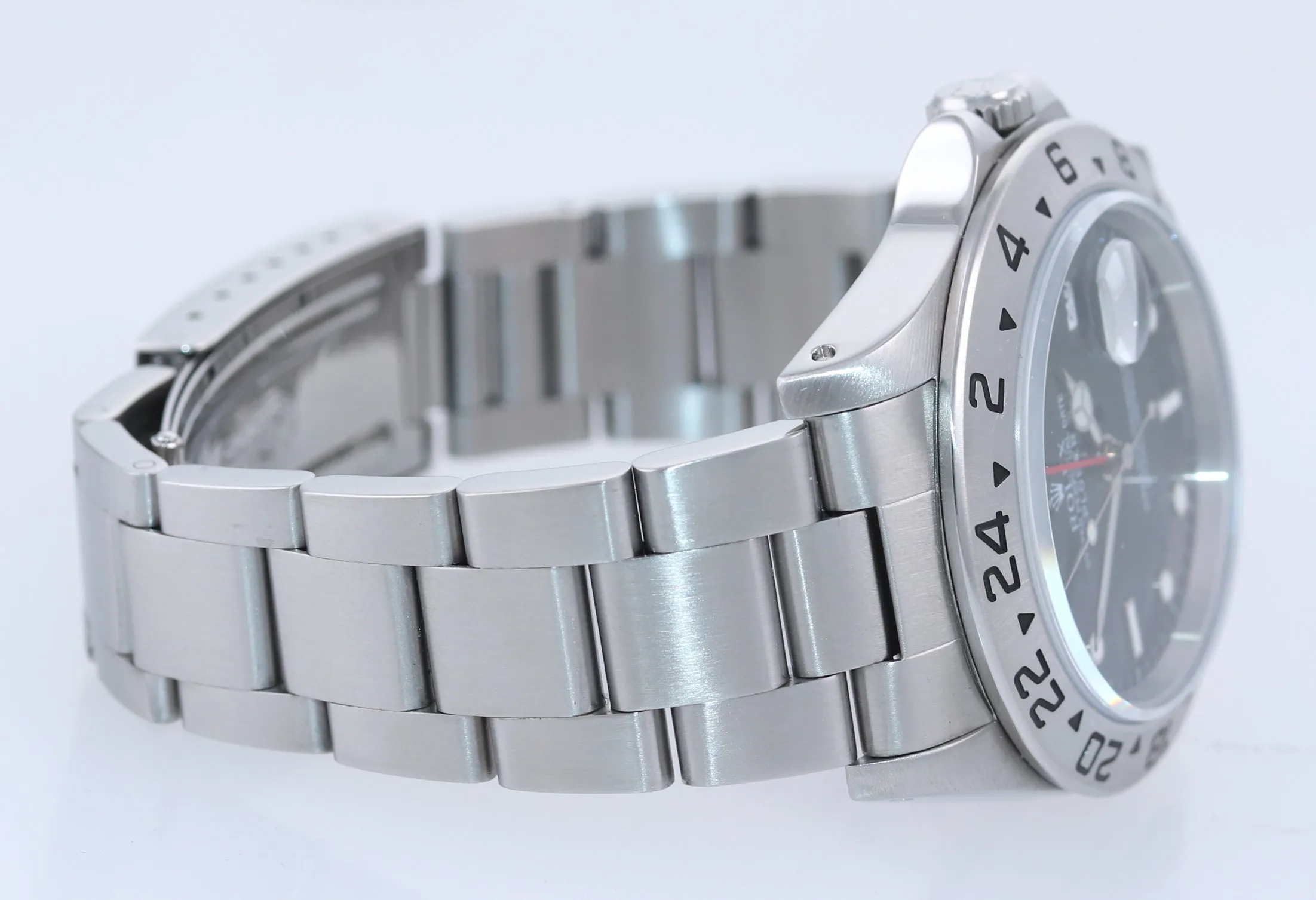 1996 TRITIUM Rolex Explorer II 16570 Stainless Steel Black Dial GMT 40mm Watch