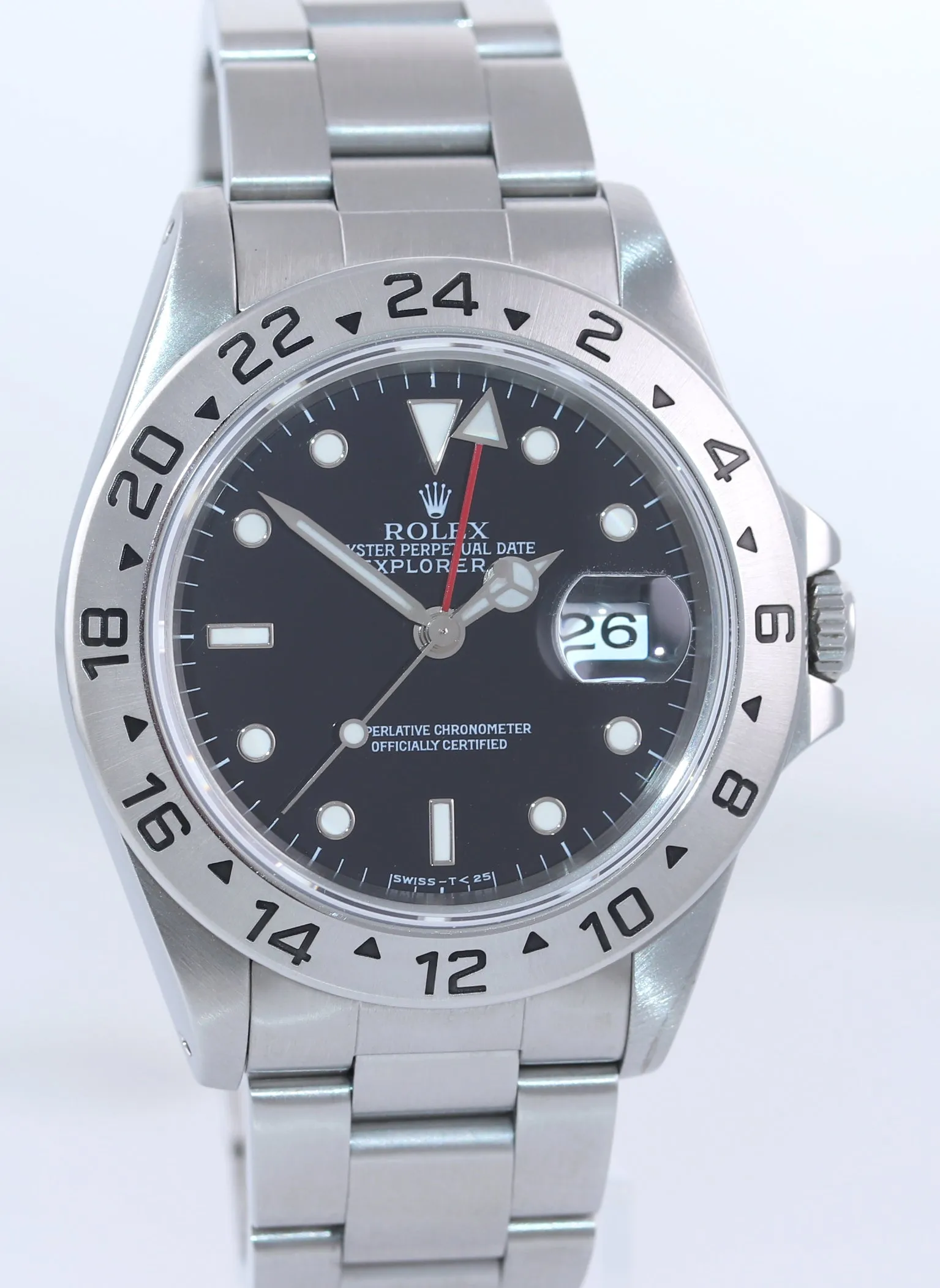 1996 TRITIUM Rolex Explorer II 16570 Stainless Steel Black Dial GMT 40mm Watch