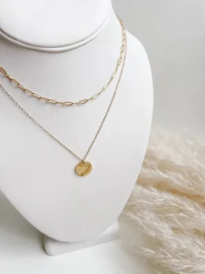 2 piece layering paperclip/coin Necklace Set
