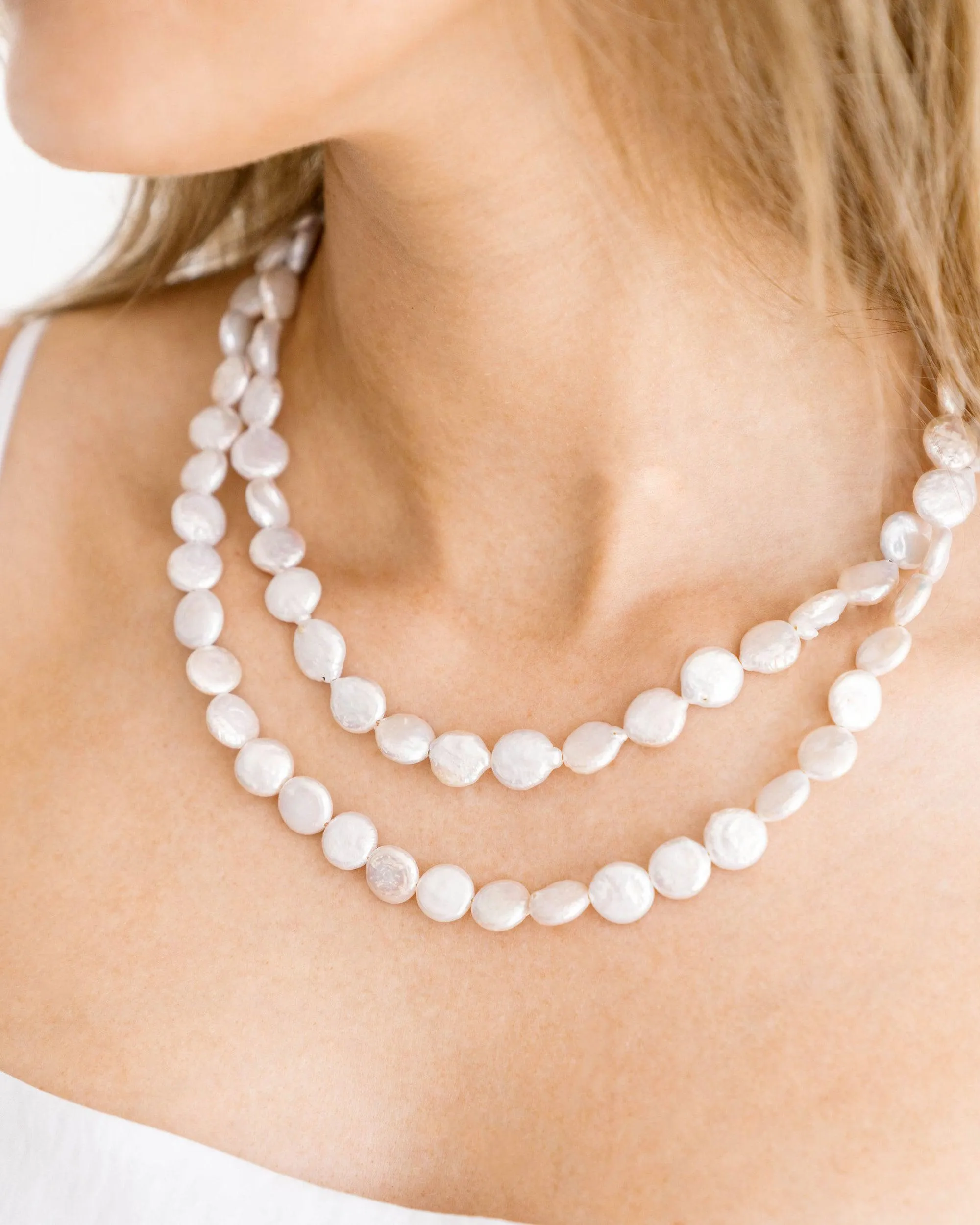 2 Row Genuine Coin Pearl Necklace