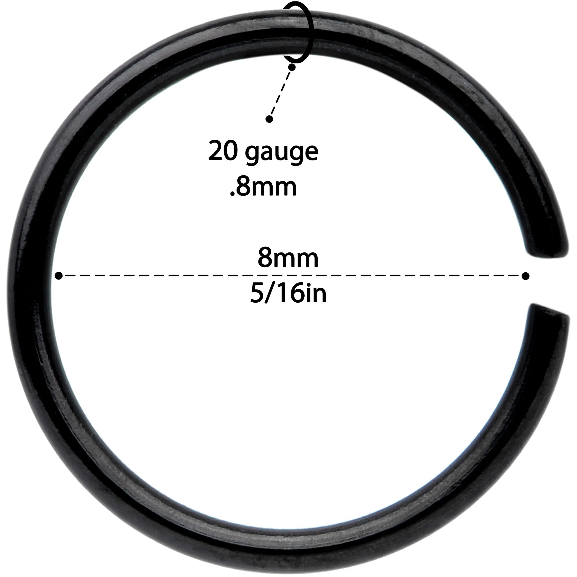 20 Gauge 5/16 Black Anodized Seamless Circular Ring Set of 12