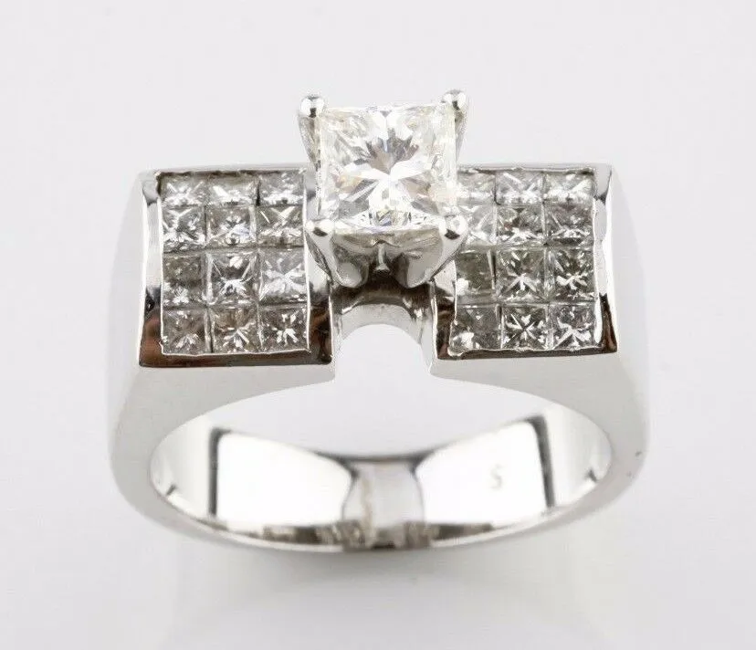 2.00 carat Diamond Princess Cut Solitaire with Accent 18k White Gold Ring Size 6