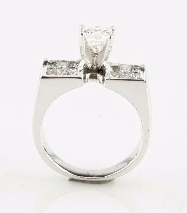 2.00 carat Diamond Princess Cut Solitaire with Accent 18k White Gold Ring Size 6