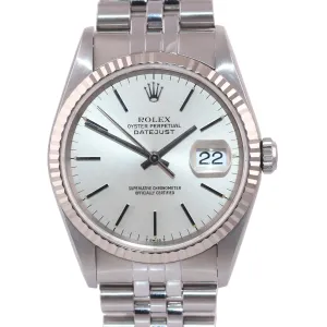 2001 Rolex DateJust 36mm 16234 Steel Silver Stick Jubilee 18k Gold Fluted Watch