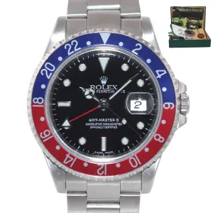 2001 Rolex GMT-Master II Pepsi Steel Blue Red 16710 Watch Box SEL Holes Case