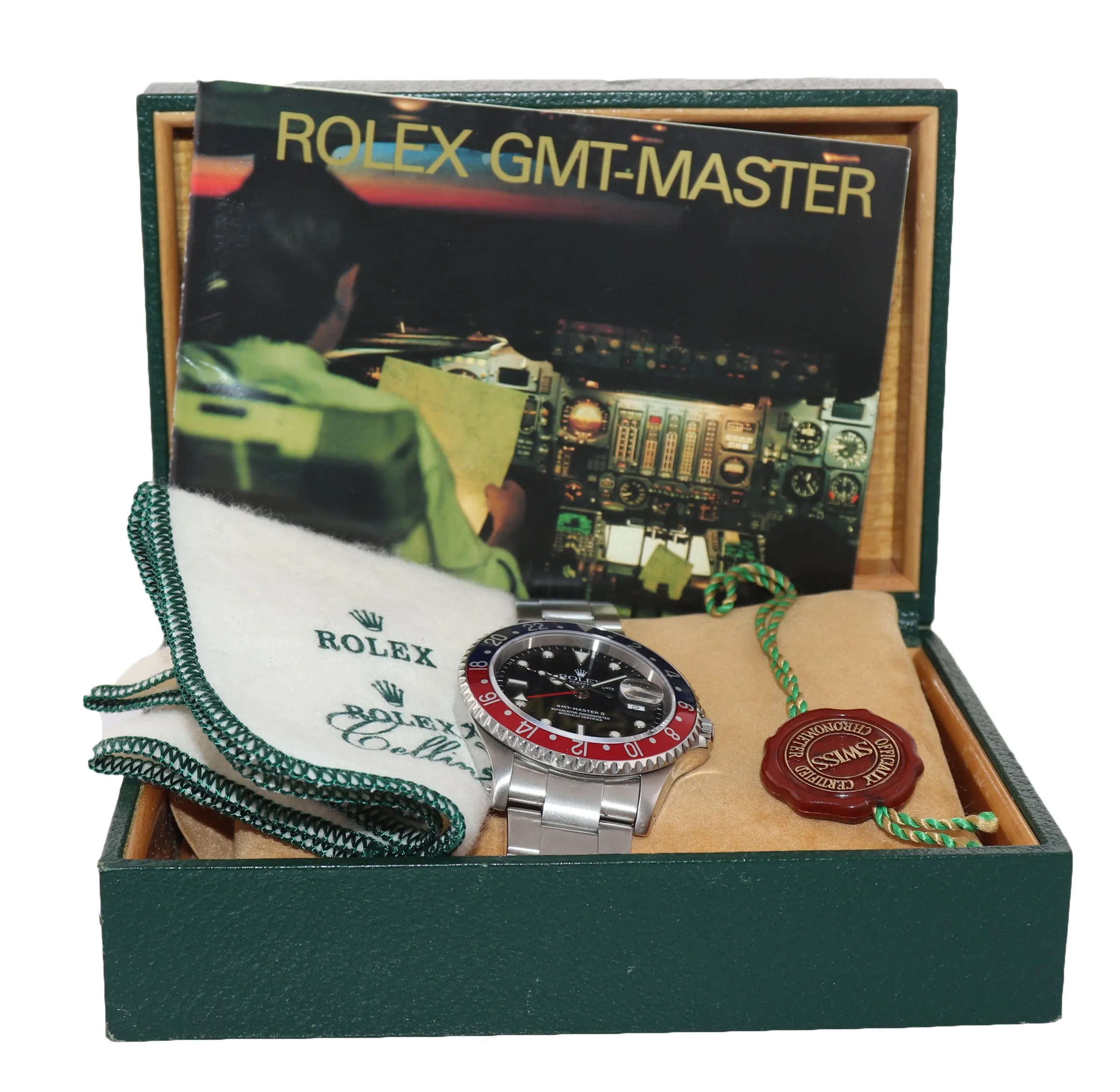2001 Rolex GMT-Master II Pepsi Steel Blue Red 16710 Watch Box SEL Holes Case