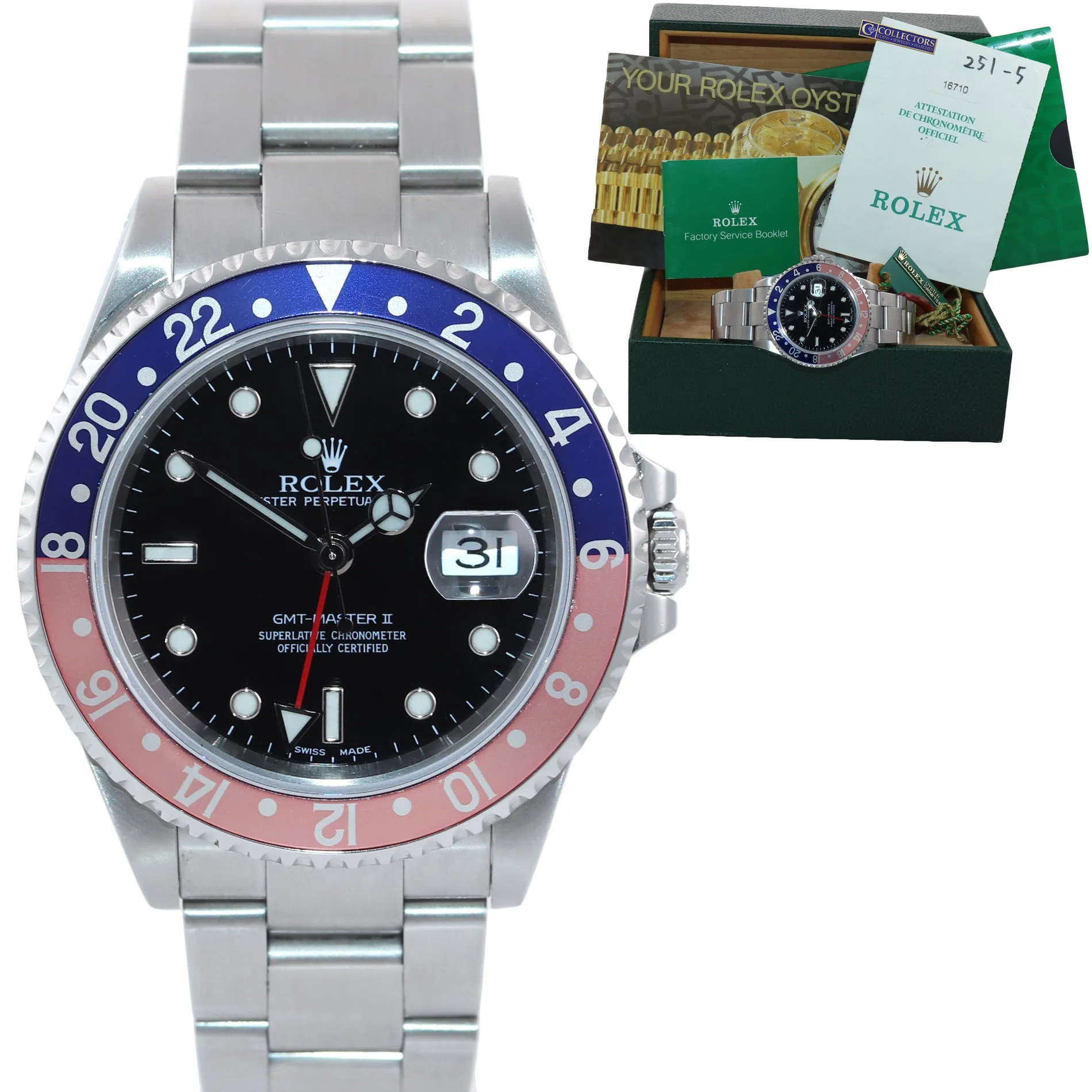 2003 BLRO PAPERS Rolex GMT-Master 2 Pepsi Red Blue SEL Steel 16710 40mm Watch