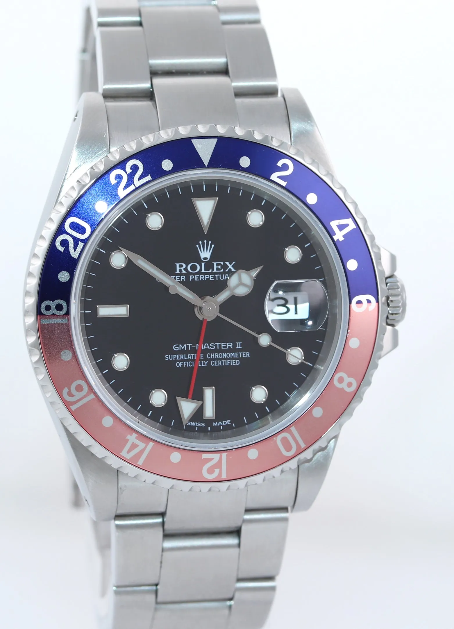 2003 BLRO PAPERS Rolex GMT-Master 2 Pepsi Red Blue SEL Steel 16710 40mm Watch