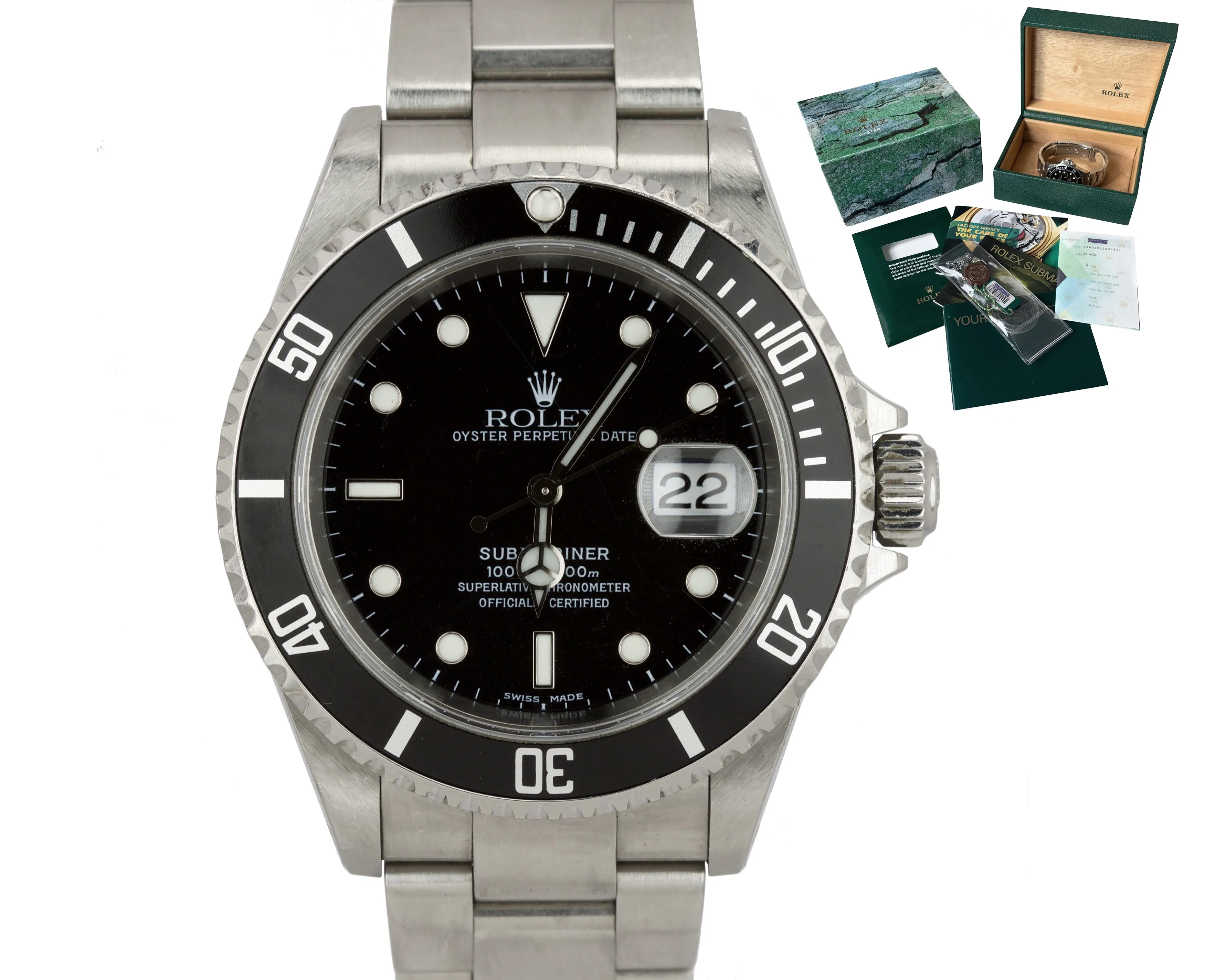 2003 UNPOLISHED BOX PAPERS Rolex Submariner Date Stainless 40mm Watch 16610 SEL