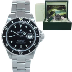 2004 Rolex Submariner 16610 Steel Black Dial 40mm No Holes Case Watch Box