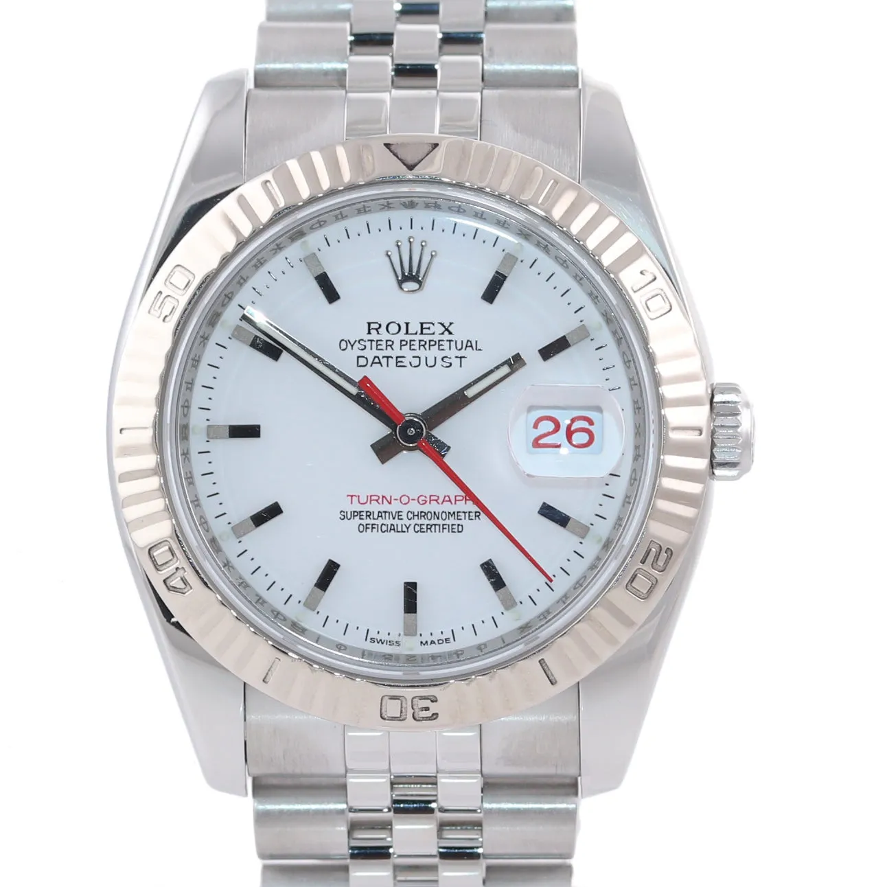 2005 Rolex DateJust 116264 Turn-O-Graph White T Bird Steel Jubilee 18k Watch