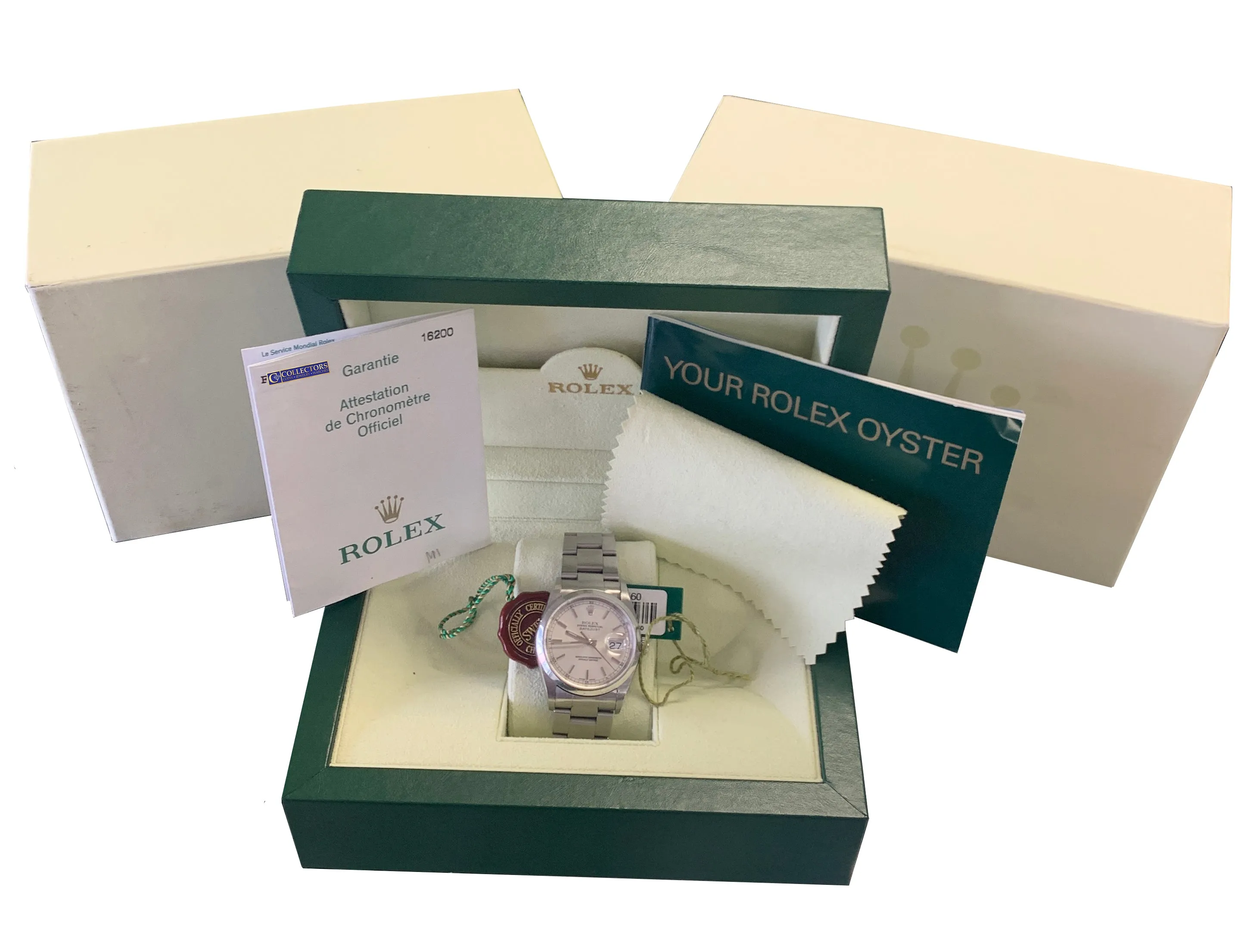 2005 UNPOLISHED Rolex DateJust 36mm 16200 Silver Smooth Oyster Watch BOX PAPERS
