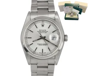 2005 UNPOLISHED Rolex DateJust 36mm 16200 Silver Smooth Oyster Watch BOX PAPERS