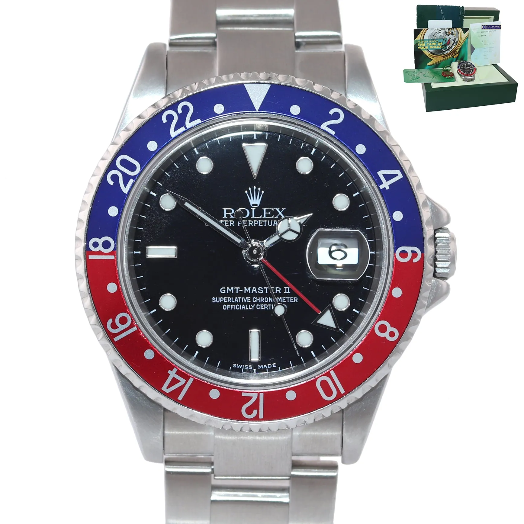 2006 PAPERS PEPSI Rolex GMT-Master II Steel 16710 40mm Blue Red Watch SEL Box