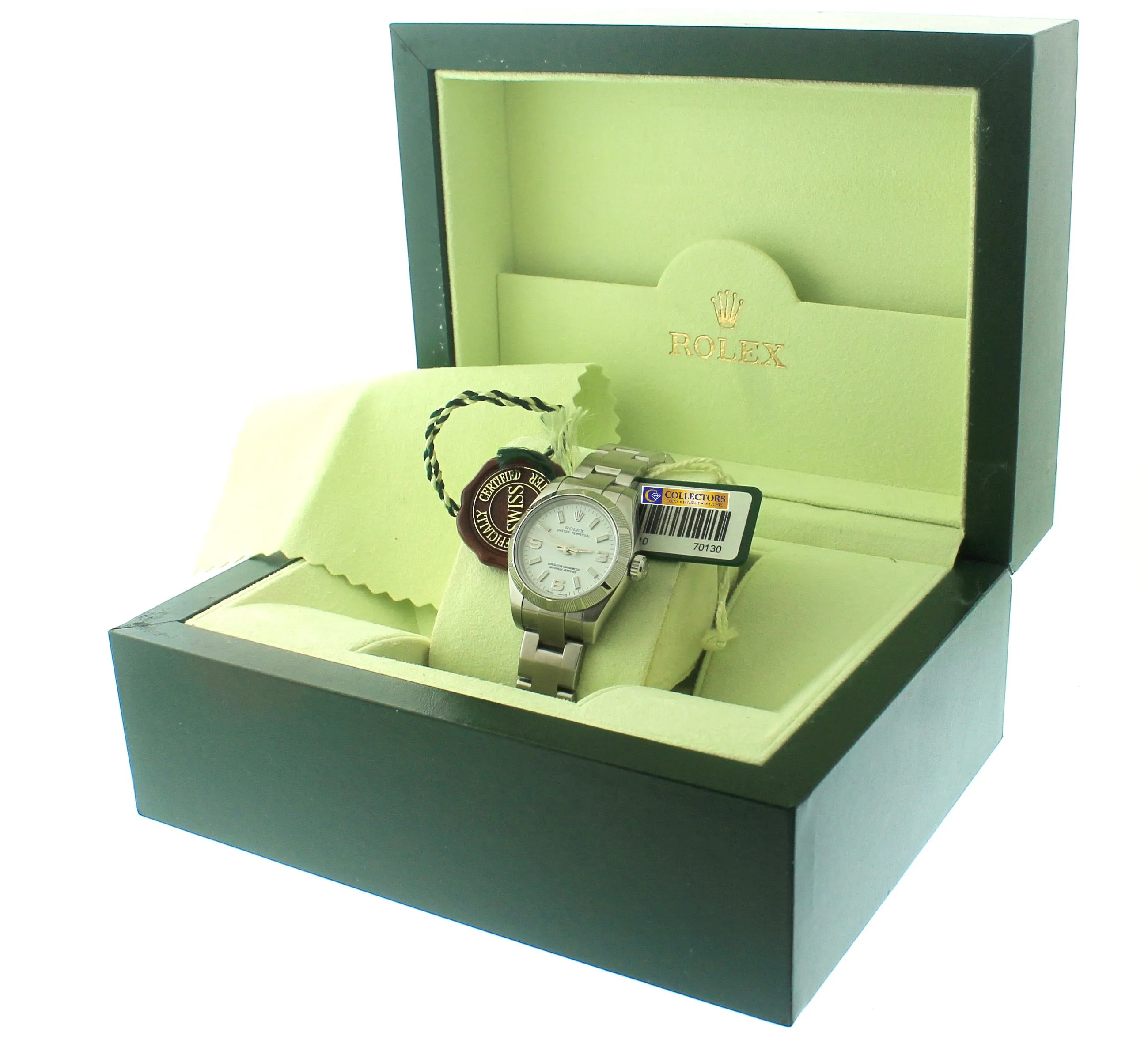 2008 ENGRAVED Ladies Rolex Oyster Perpetual 176210 White 26mm Oyster Watch
