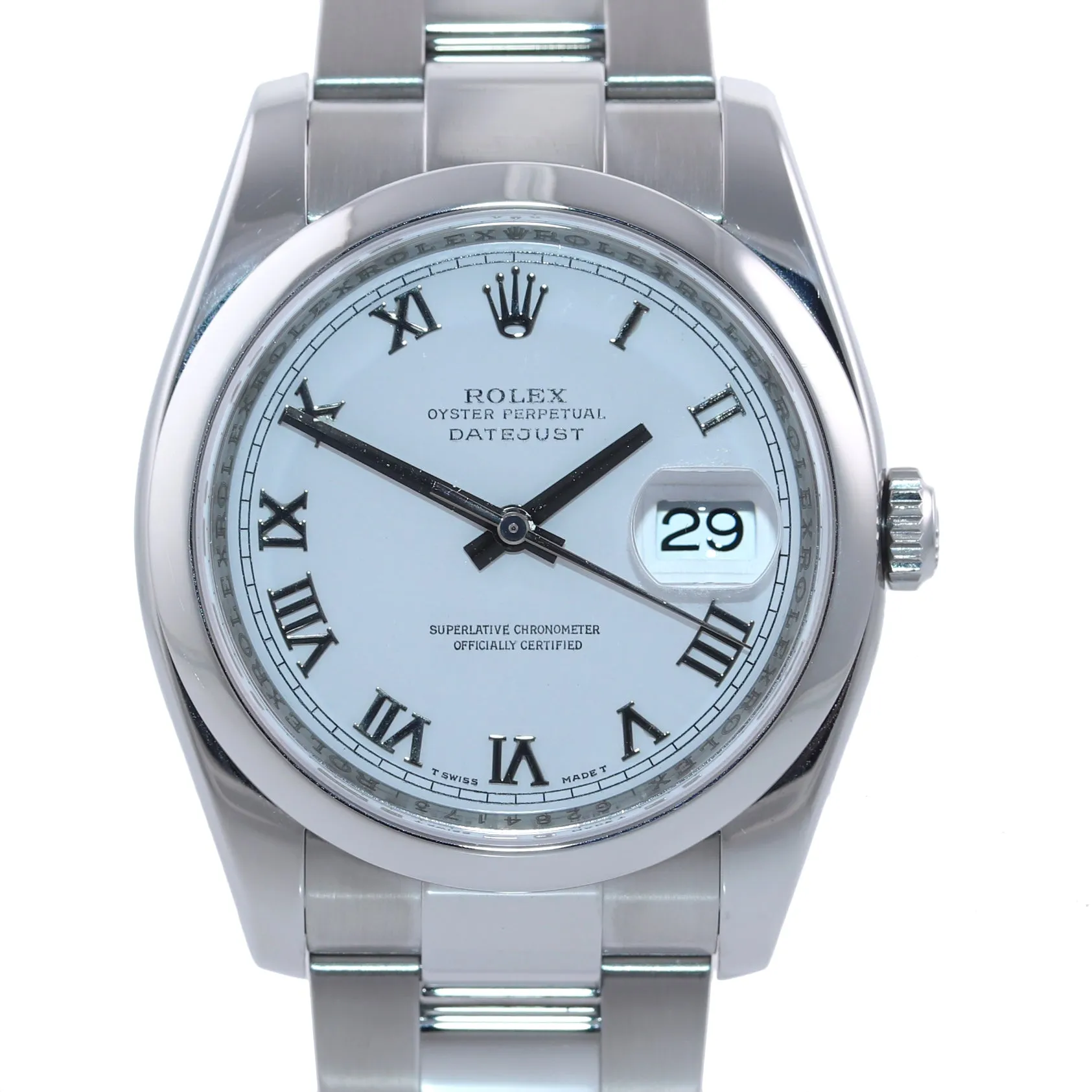 2012 MINT Rolex DateJust White Roman 116200 36mm Oyster Steel  Modern Watch Box