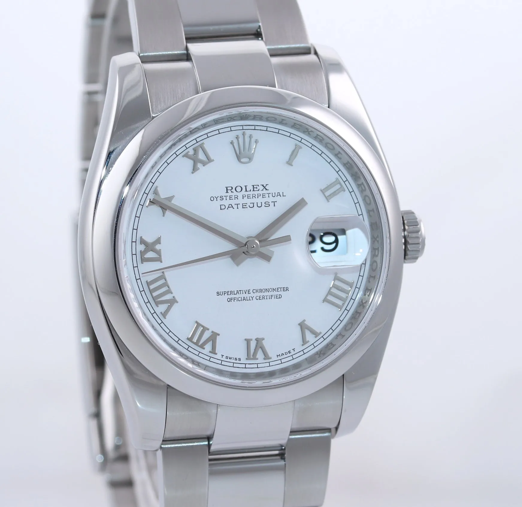 2012 MINT Rolex DateJust White Roman 116200 36mm Oyster Steel  Modern Watch Box