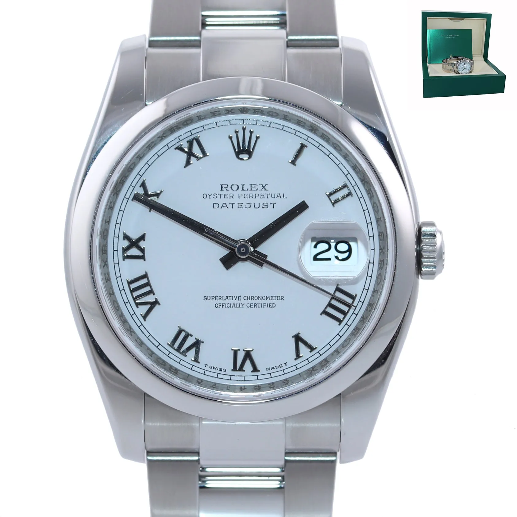 2012 MINT Rolex DateJust White Roman 116200 36mm Oyster Steel  Modern Watch Box