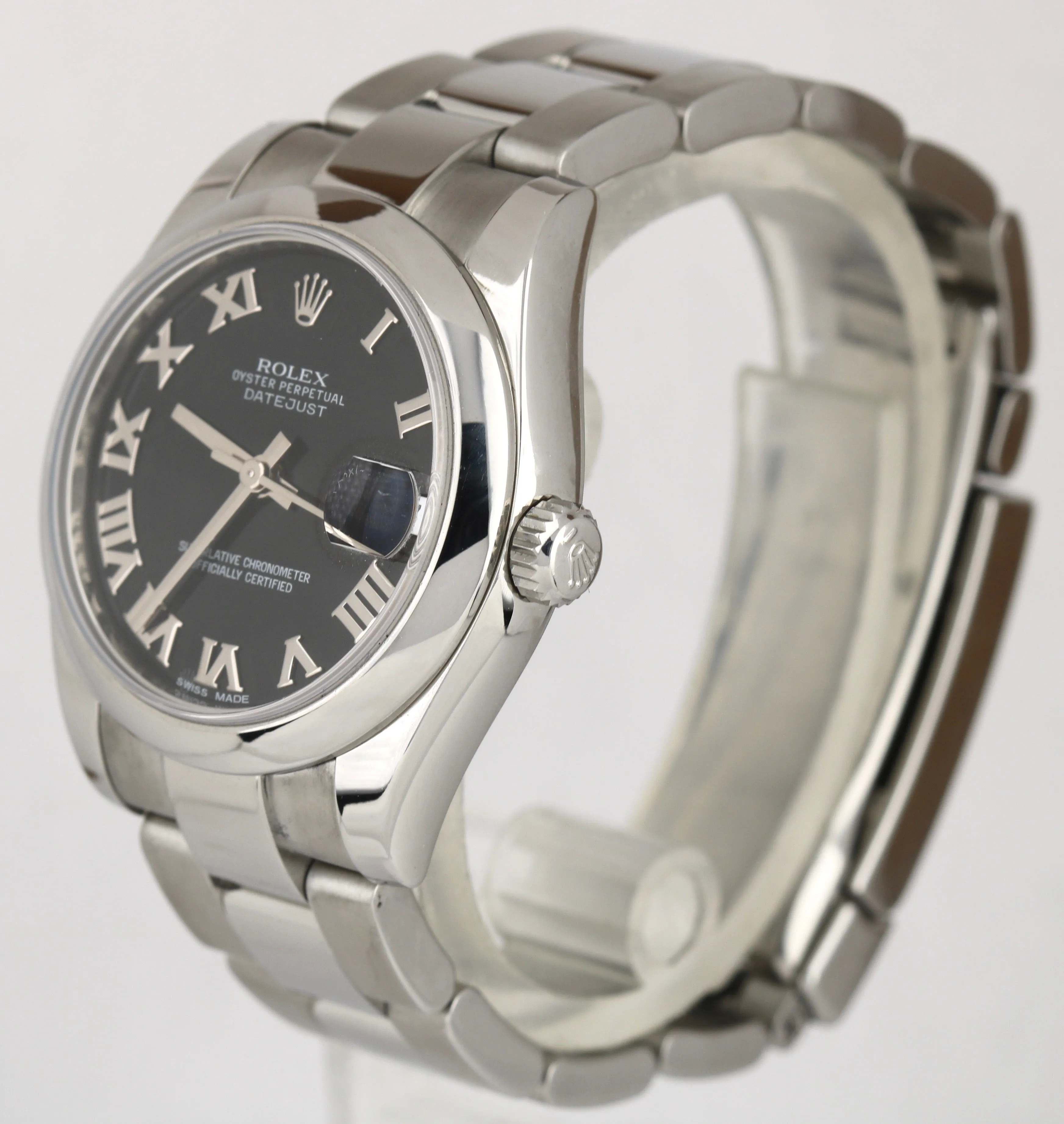 2015 Ladies Rolex DateJust 31 Black Roman 31mm Oyster 178240 Date Watch Full Set