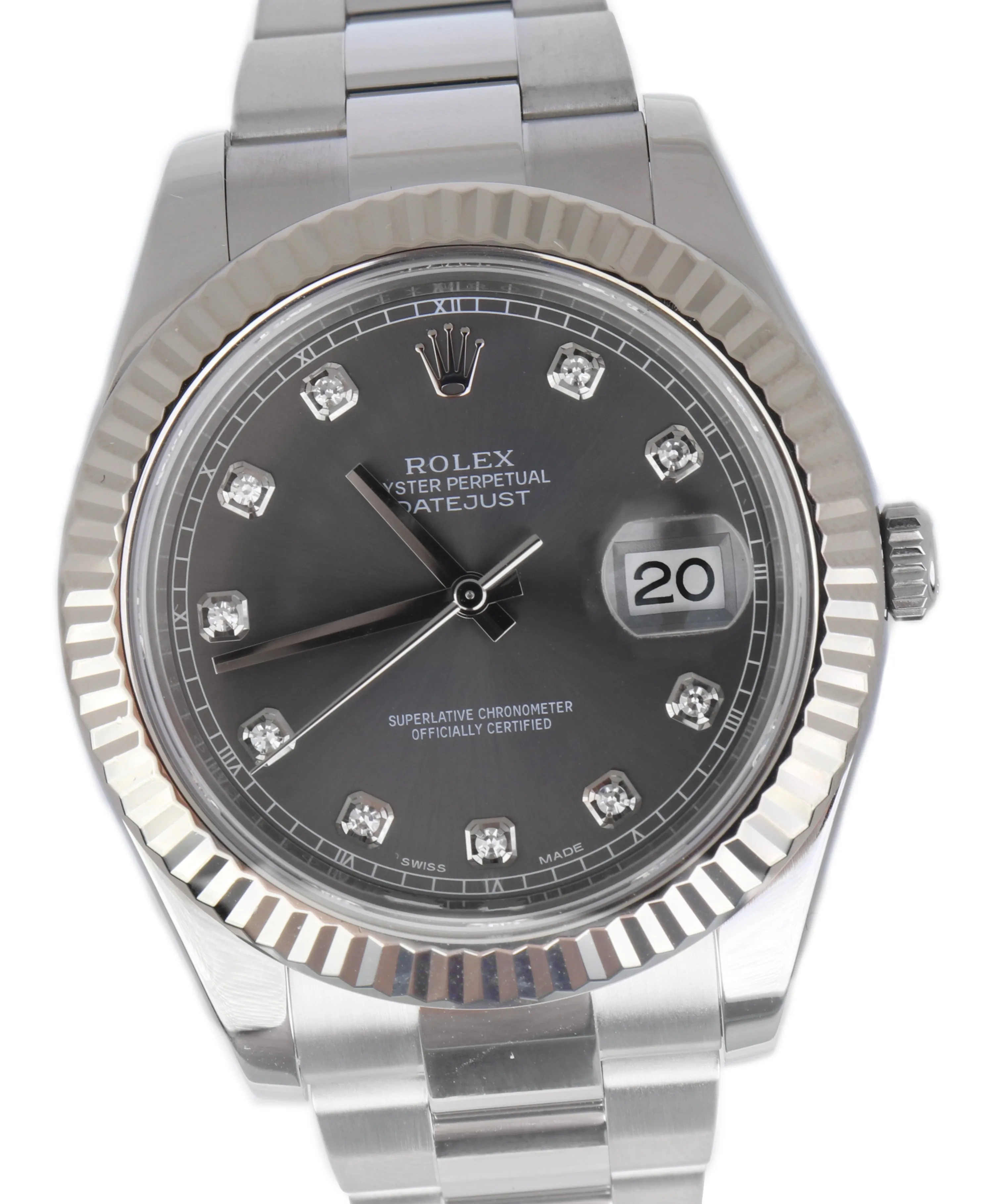 2015 PAPERS Rolex Datejust 2 41MM Grey Rhodium Diamond 116334 18K White Gold