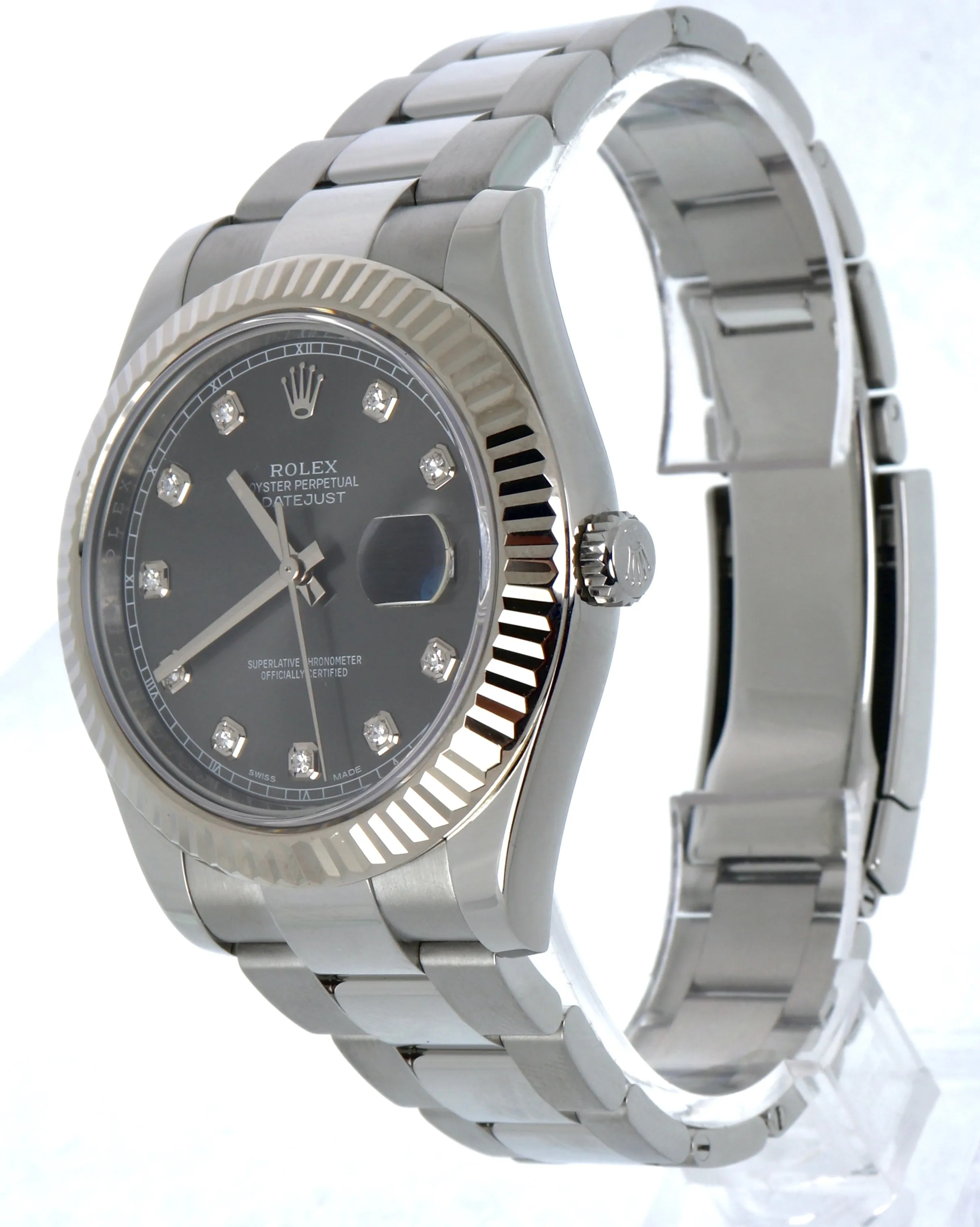 2015 PAPERS Rolex Datejust 2 41MM Grey Rhodium Diamond 116334 18K White Gold