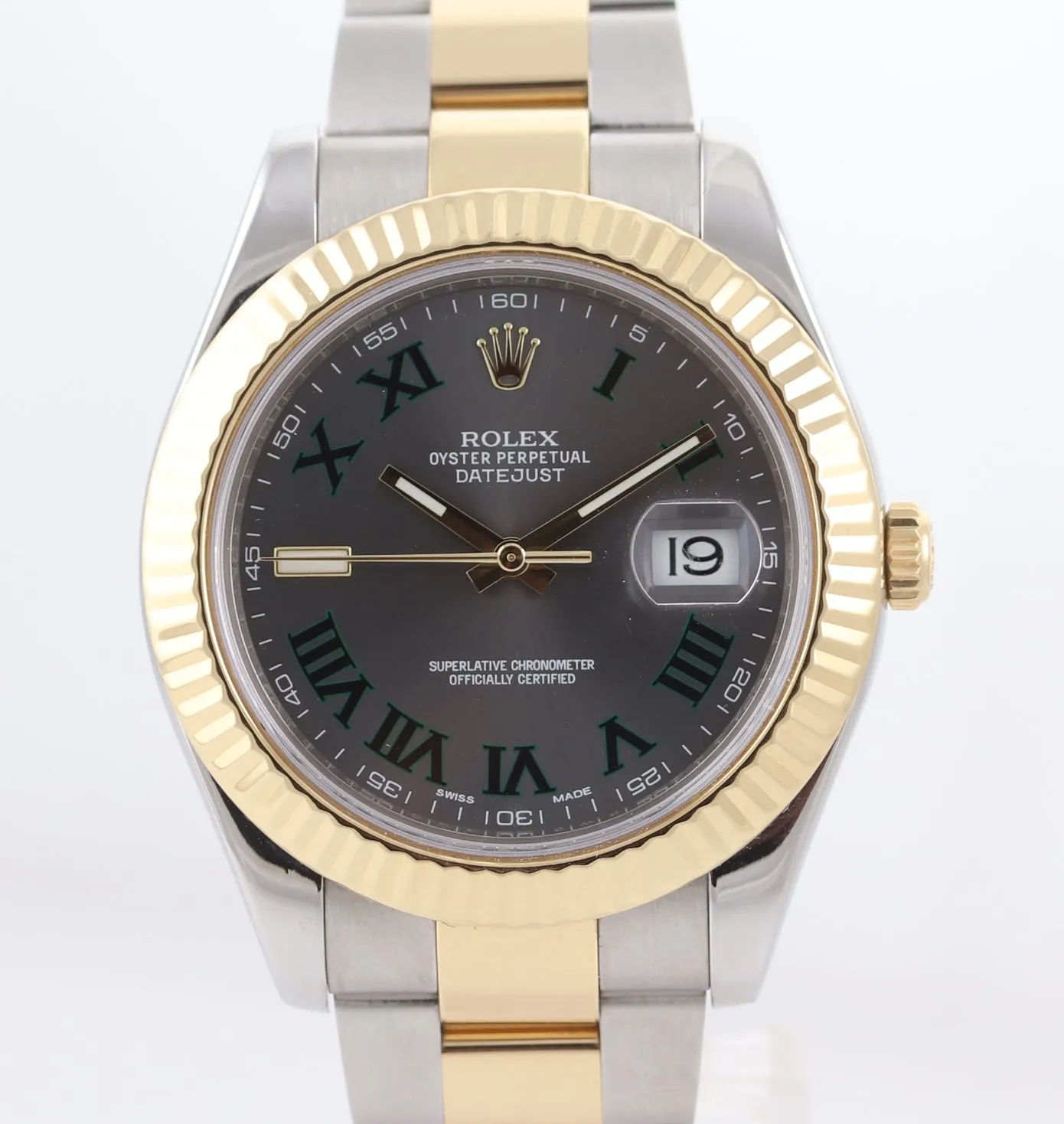 2015 PAPERS Rolex Datejust 2 Wimbledon Slate Roman 116333 Two Tone Gold Watch
