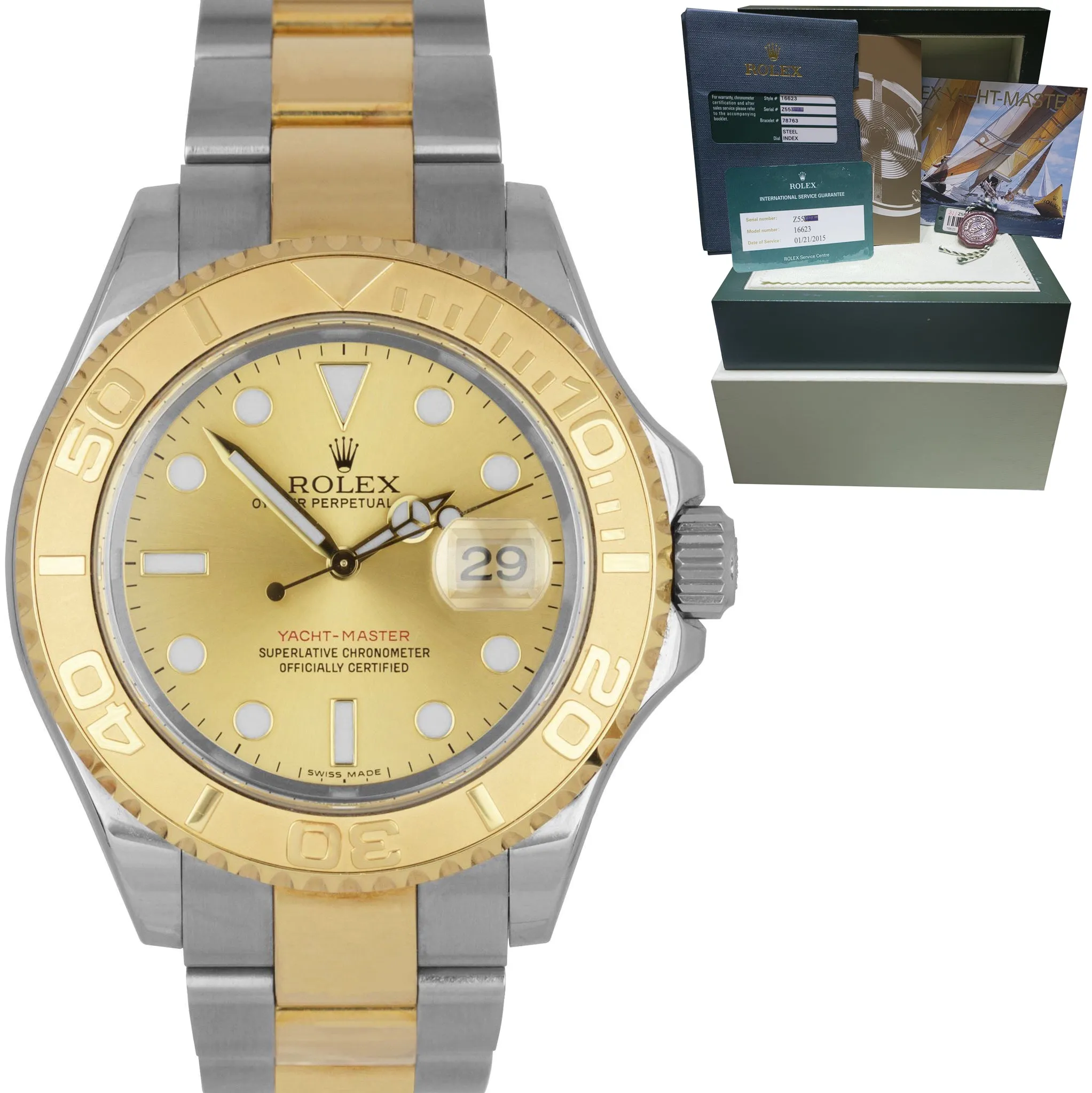 2015 SERVICE Rolex Yacht-Master Two-Tone Gold Steel Champagne 40mm Watch 16623