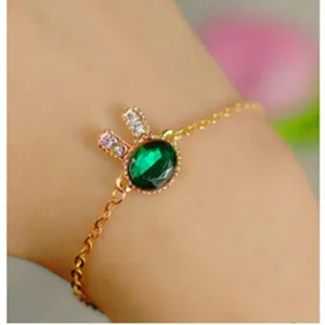 2016 Fashion Jewelry Cute Bunny Rhinestone Charm Bracelets & Bangles Blue Glass Bracelets For Women Gift Pulseira Feminina
