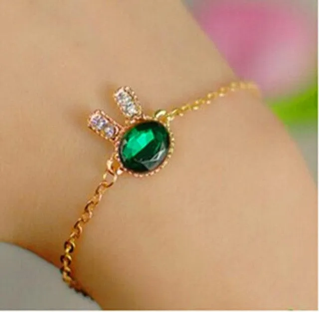 2016 Fashion Jewelry Cute Bunny Rhinestone Charm Bracelets & Bangles Blue Glass Bracelets For Women Gift Pulseira Feminina