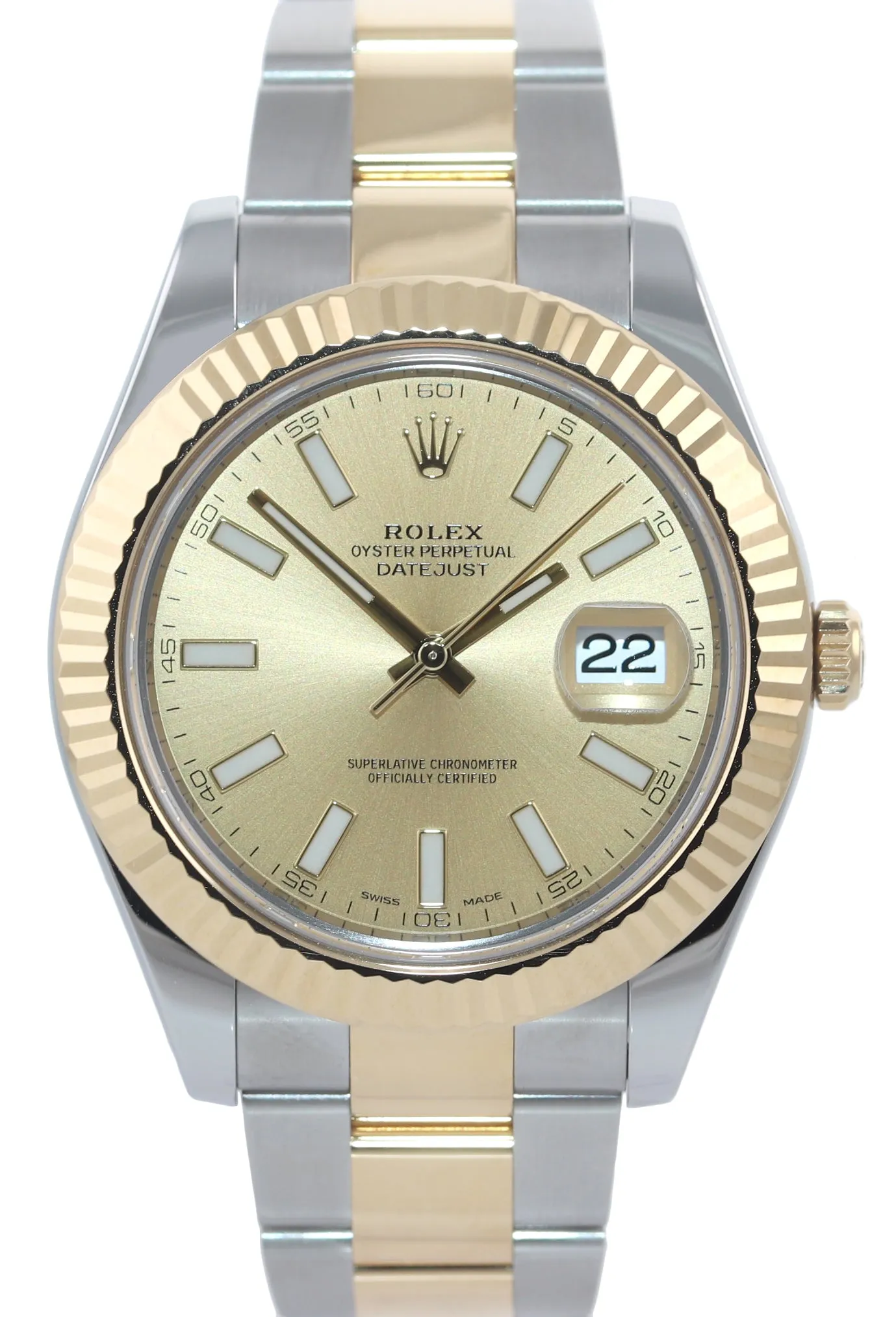 2016 MINT Rolex Datejust 2 Champagne Stick 116333 Two-Tone Gold Fluted Watch Box