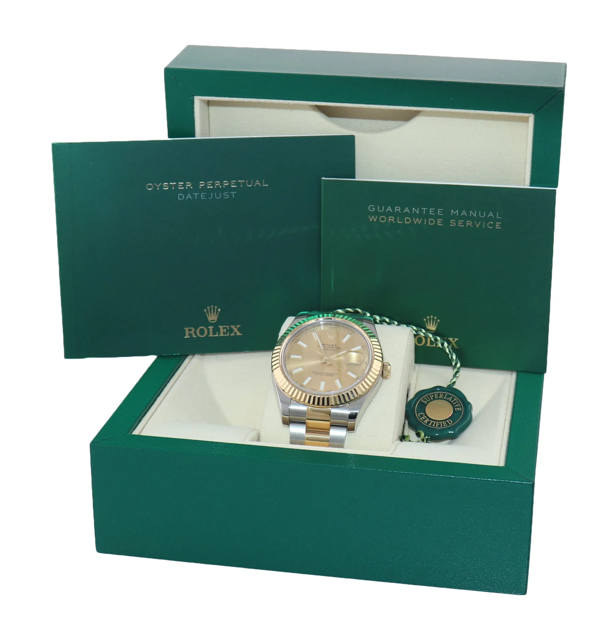 2016 MINT Rolex Datejust 2 Champagne Stick 116333 Two-Tone Gold Fluted Watch Box