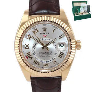 2017 BOX PAPERS Rolex Sky-Dweller 18K Gold 326138 42mm Silver Dial Leather Watch