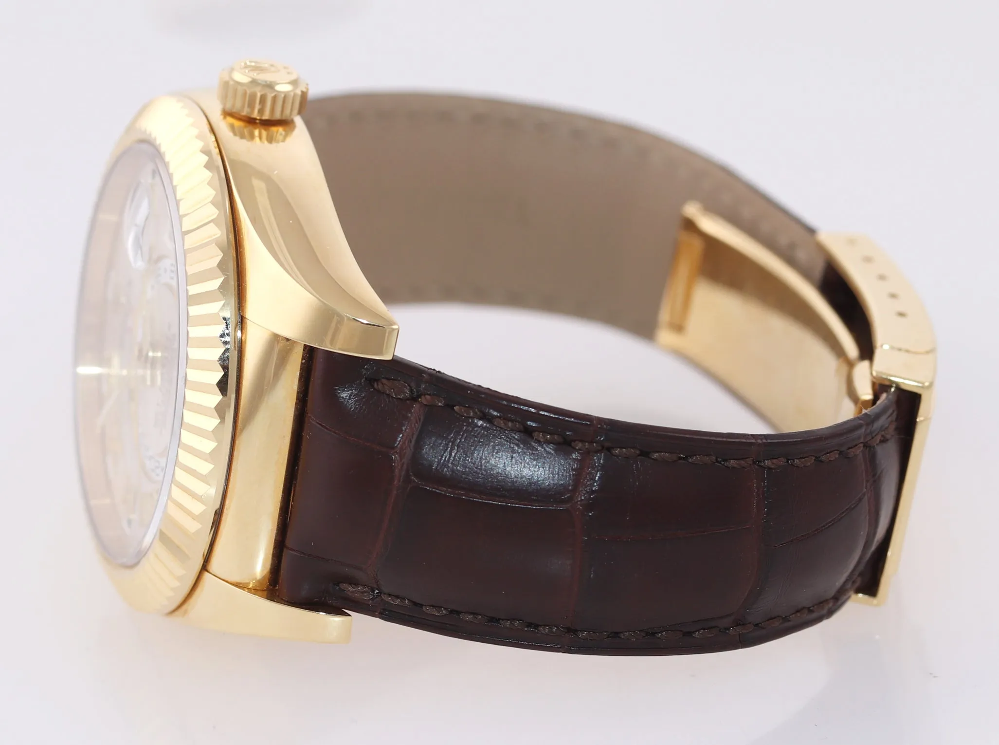 2017 BOX PAPERS Rolex Sky-Dweller 18K Gold 326138 42mm Silver Dial Leather Watch