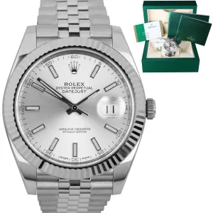 2017 MINT Rolex DateJust 41 126334 Silver Steel Fluted Jubilee 41mm Date Watch